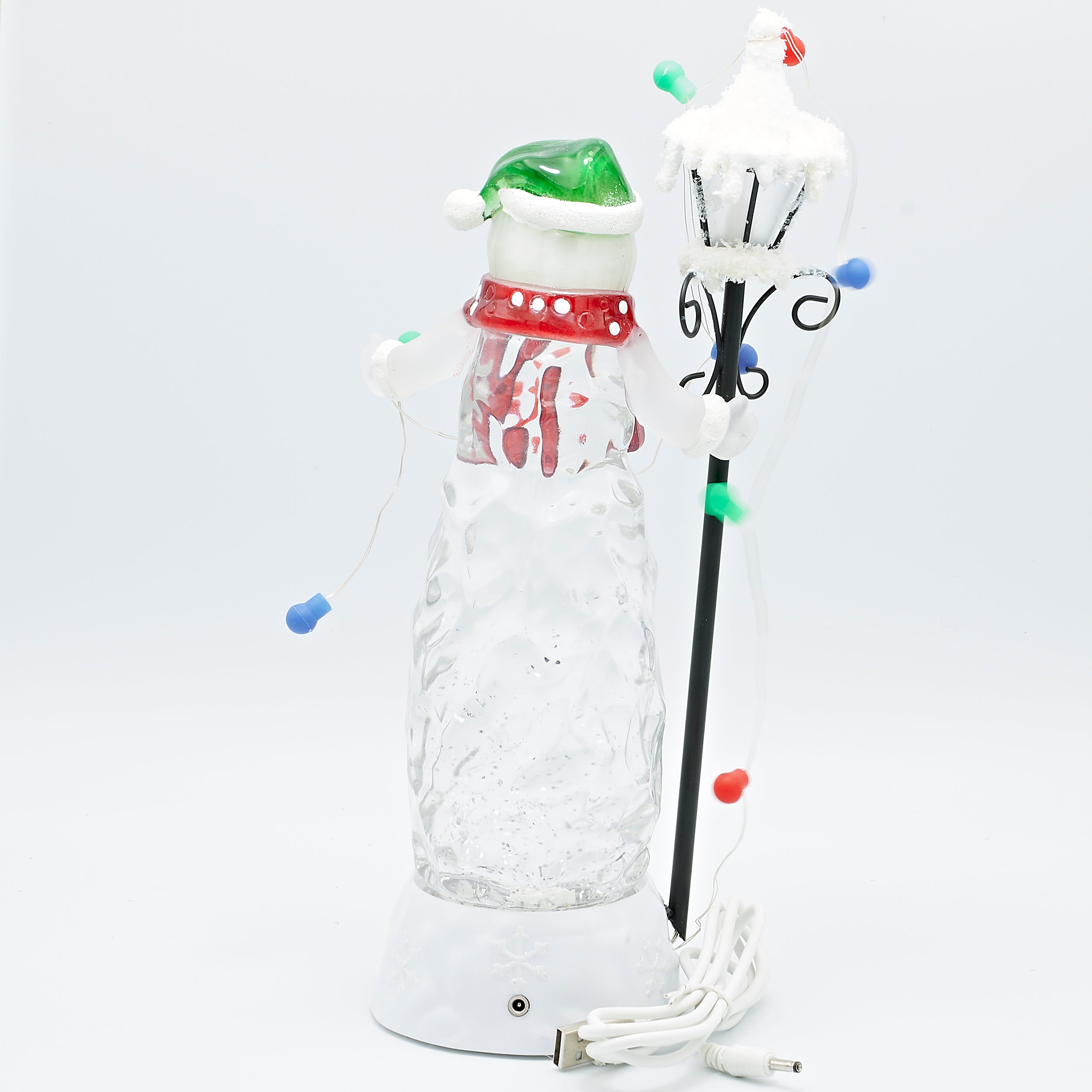 Confetti Lites Lighted Swirl Snowman with Lamppost & Multi Colored String Lights
