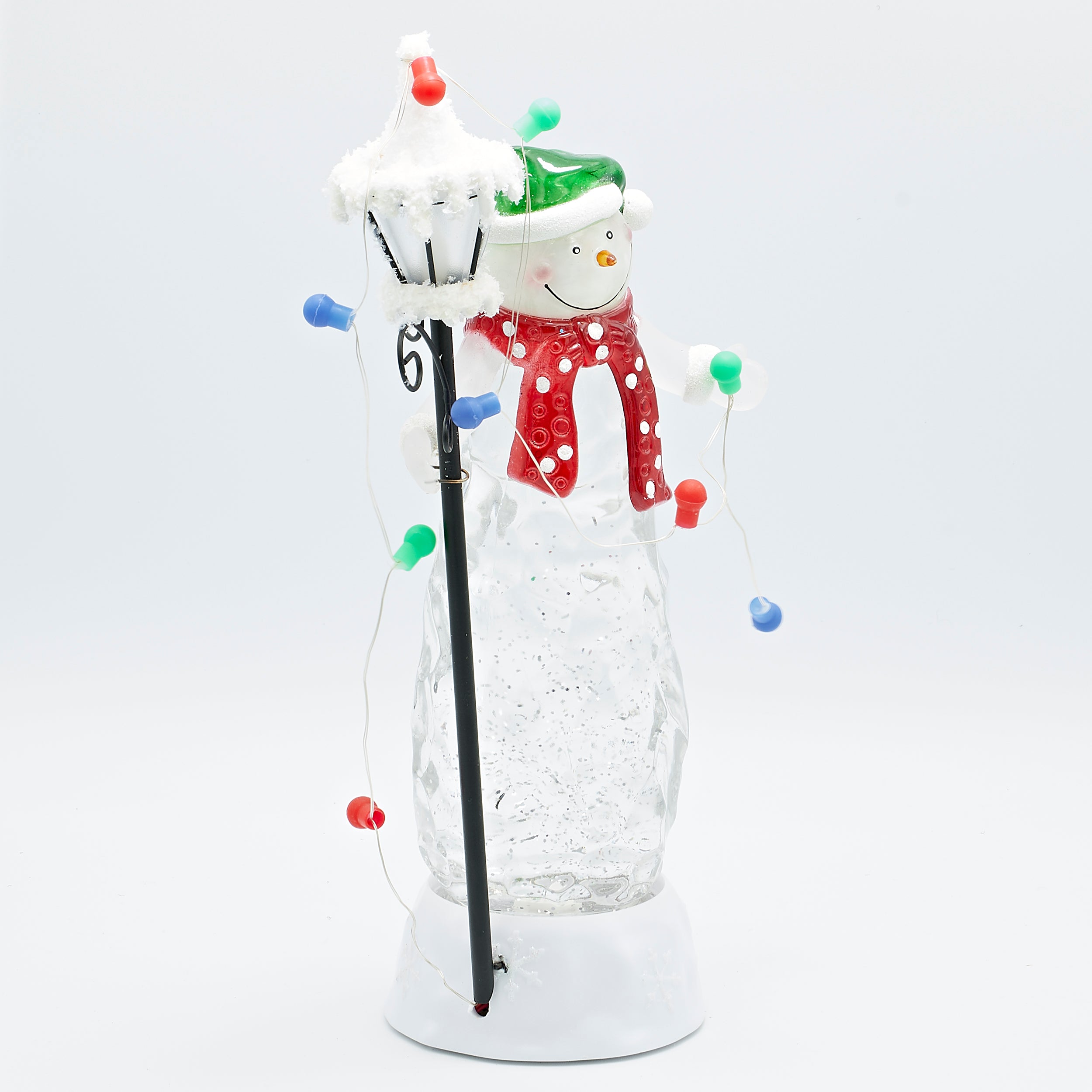Confetti Lites Lighted Swirl Snowman with Lamppost & Multi Colored String Lights