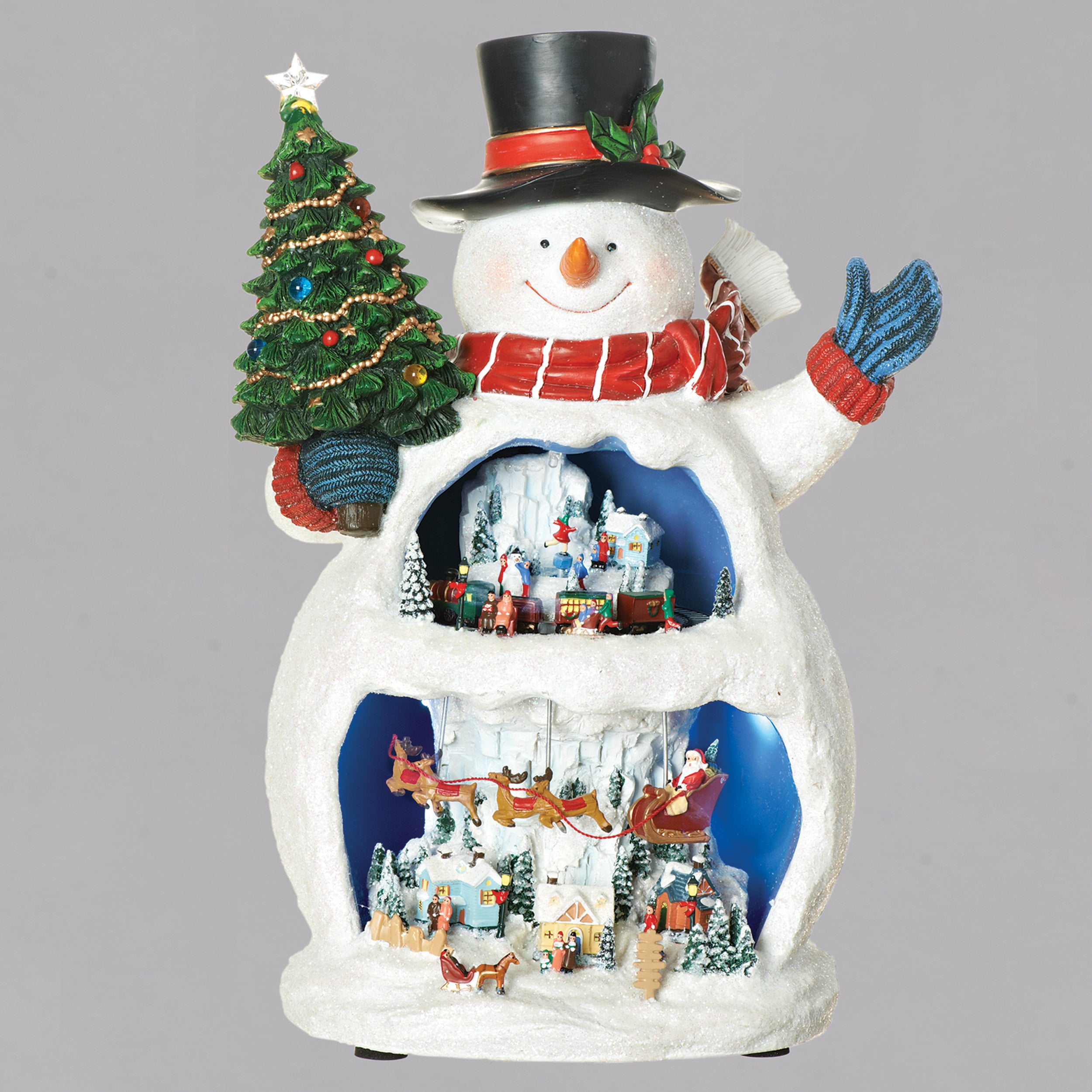 Amusements Lighted Musical Snowman with Dual-Level Rotating Christmas Village Scenes