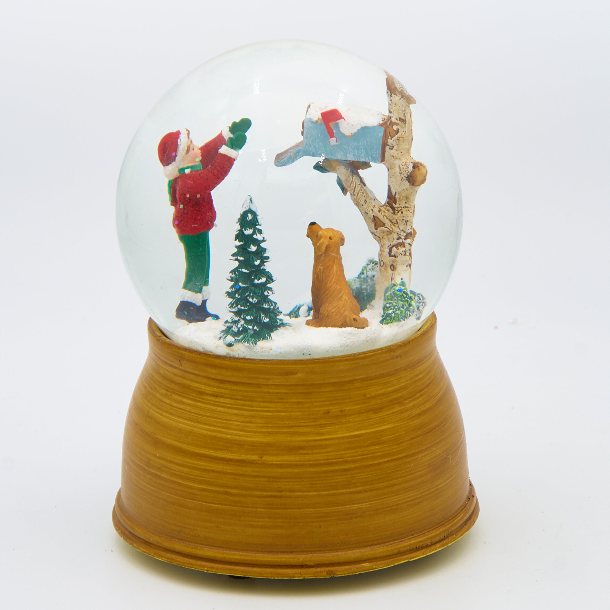 Glitterdome Musical Child & Dog with Mailbox – "Toyland" Tune