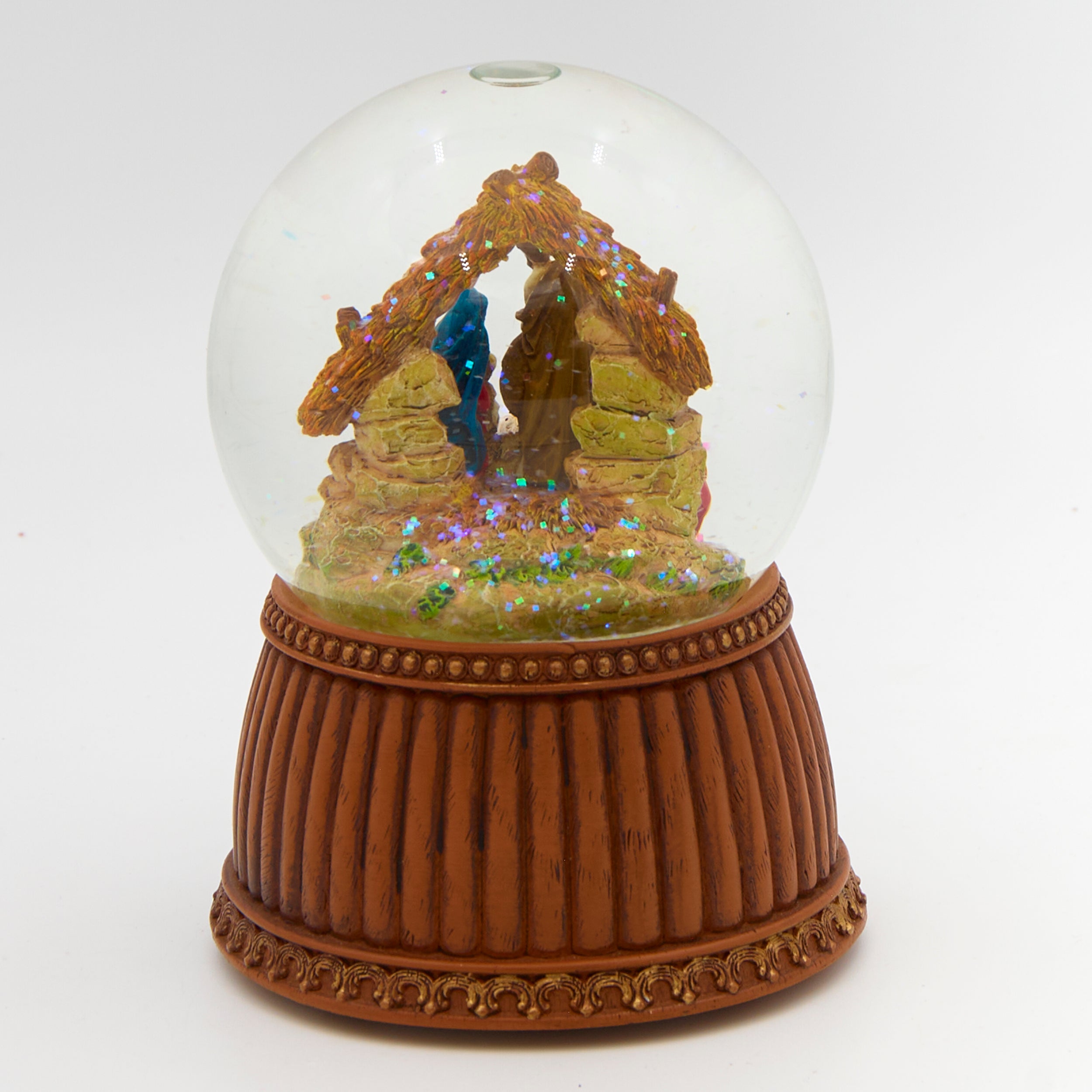 Glitterdome Musical Nativity with Wood Look Base - "O Holy Night" Tune