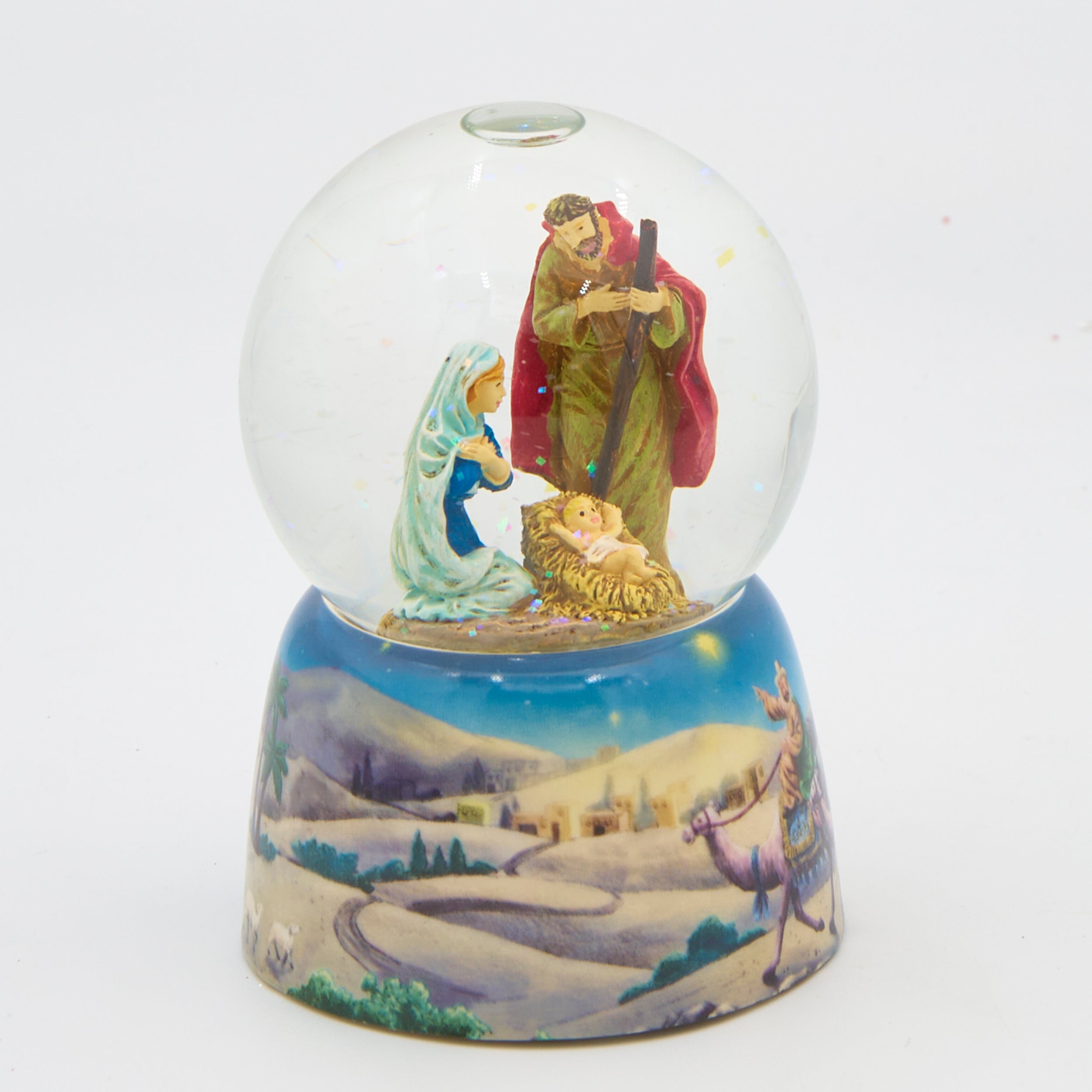Glitterdome Musical Holy Family Nativity Scene - "Silent Night" Tune