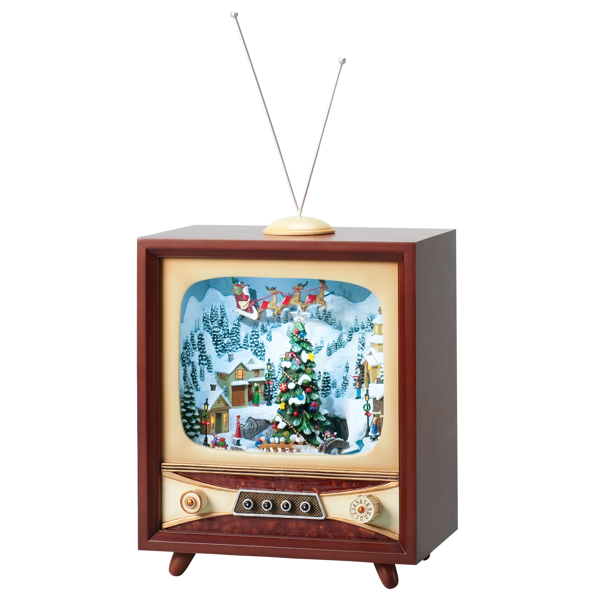 Amusements Retro TV Lighted Musical Rotating Train & Flying Santa Over