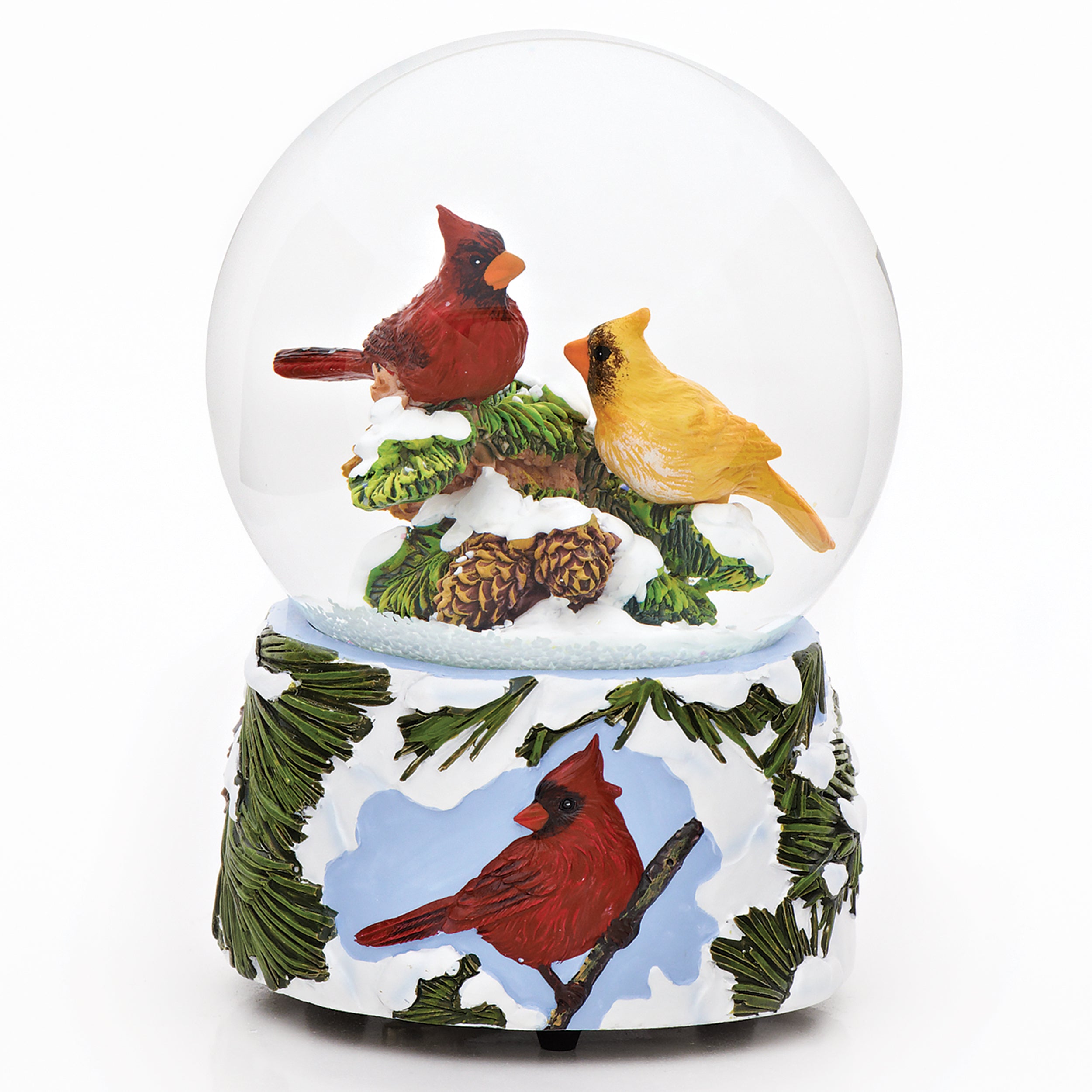 Glitterdome Musical Cardinal Pine with Sculpted Base – "Twelve Days of Christmas" Tune
