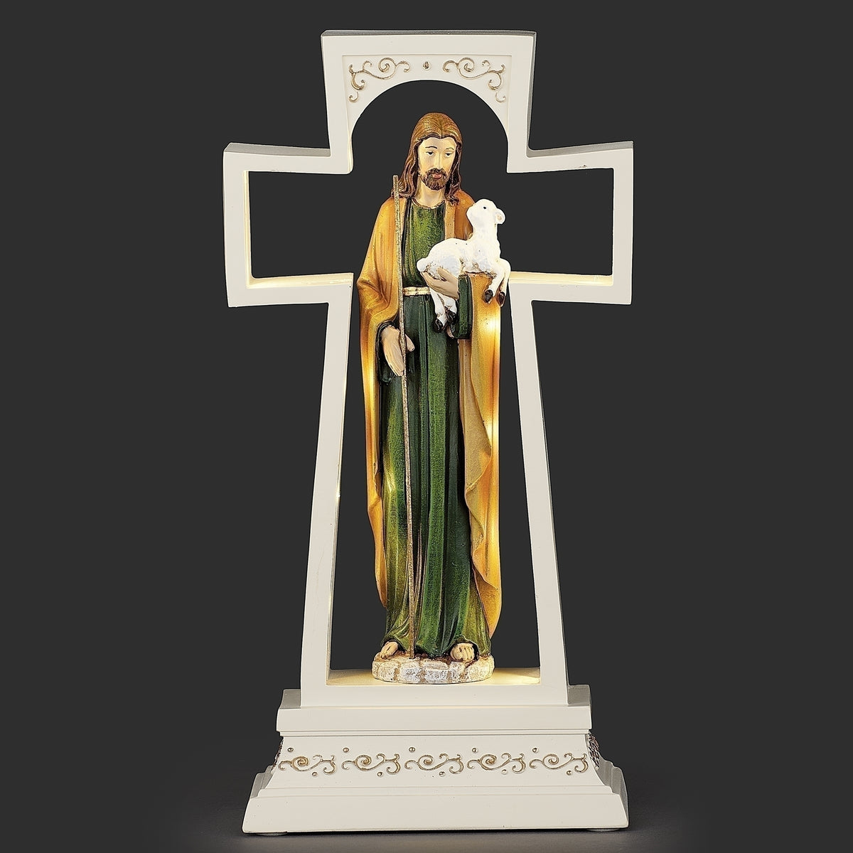 Illuminated Good Shepherd Cross with Jesus holding a lamb