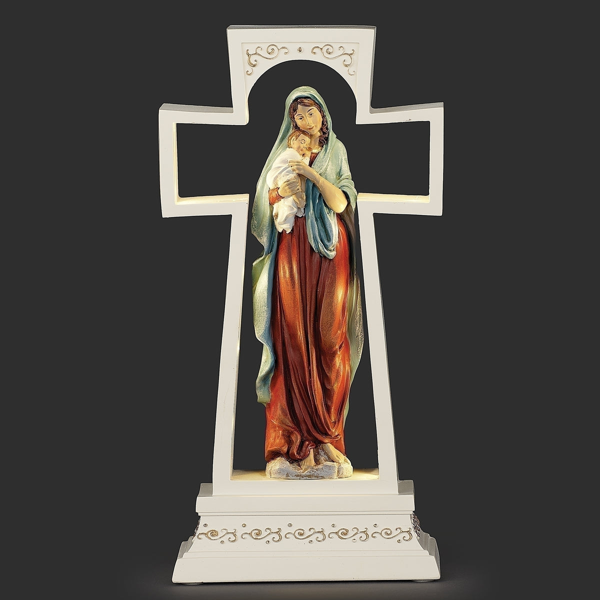 Illuminated Madonna & Child Cross with Mary holding the Christ Child