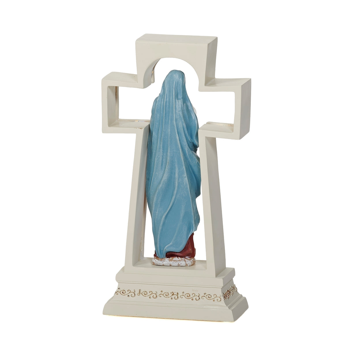 Back view of the Lighted Madonna & Child Cross showing Mary’s blue mantle
