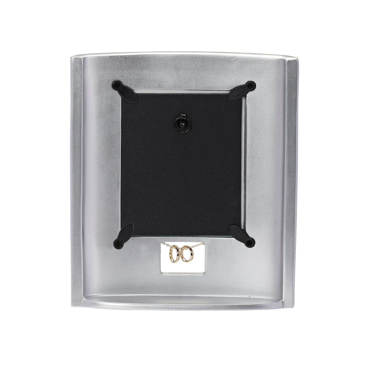 Rear view of anniversary frame showing the recessed black photo backing and retaining tabs.