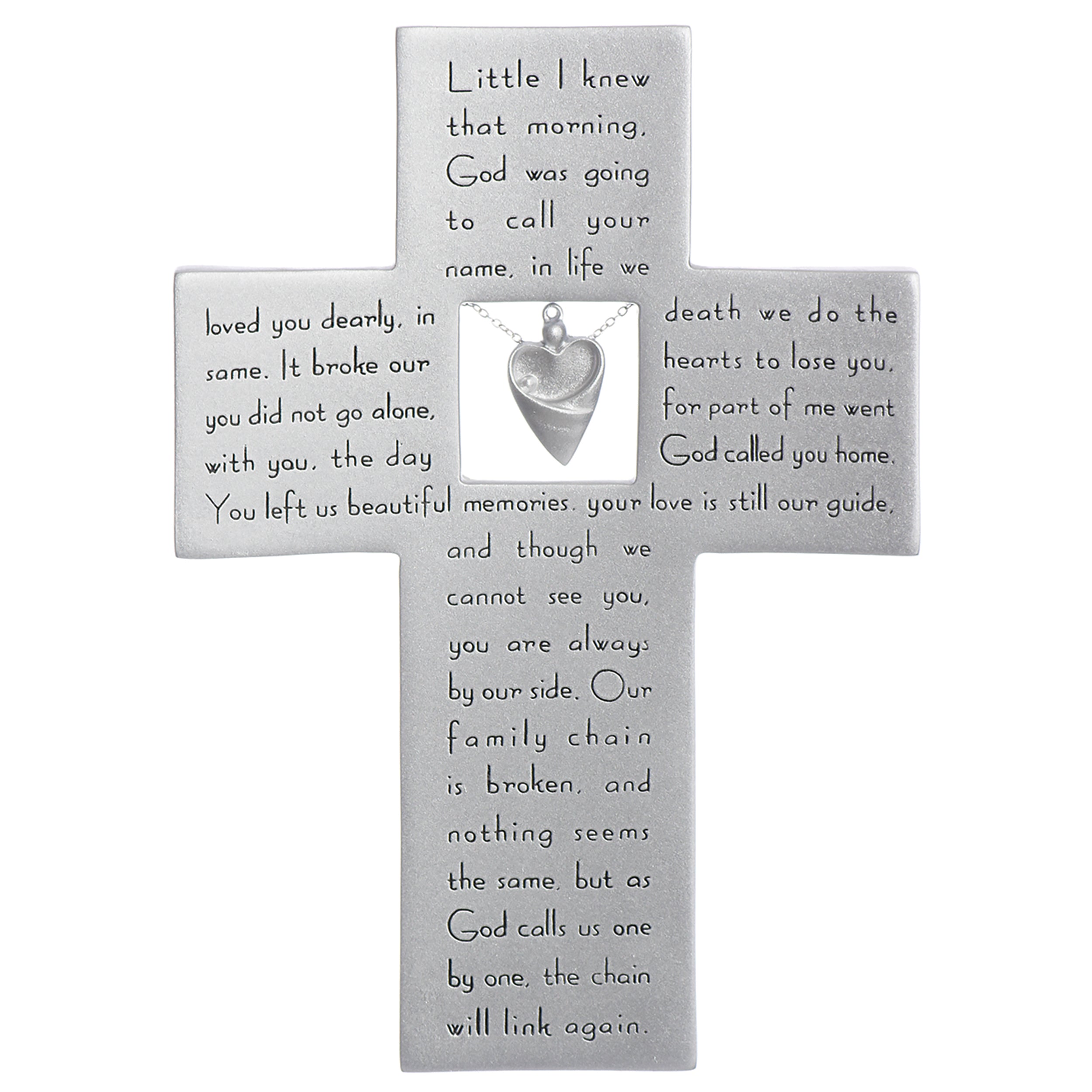 Family Chain Memorial Cross with Heart Charm