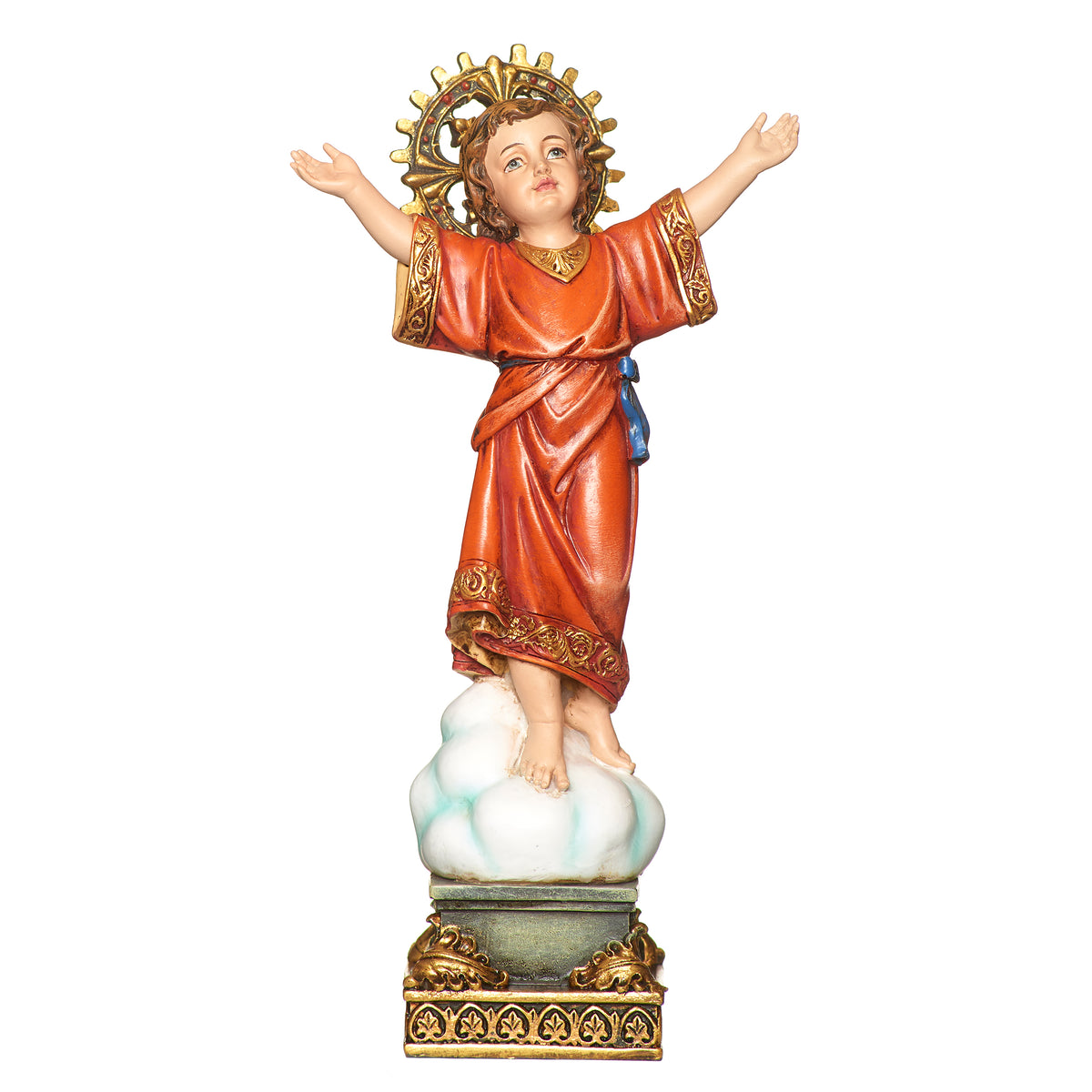 Joseph's Studio The Divine Child Figure from the Renaissance Collection featuring the Holy Child in red robes with arms raised in blessing, radiant halo, and cloud base