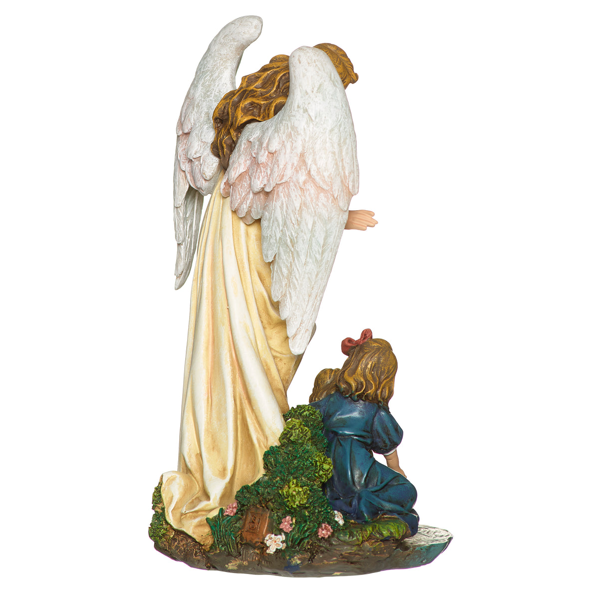 Side view of Joseph's Studio Guardian Angel with Child Figure showing the angel standing protectively above the two children beside the stream