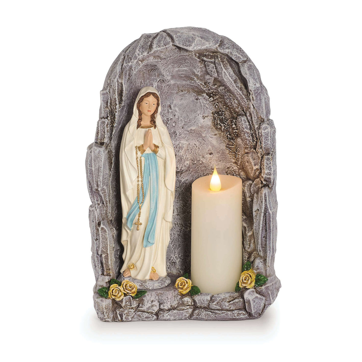Our Lady of Lourdes Tabletop Grotto with Candle