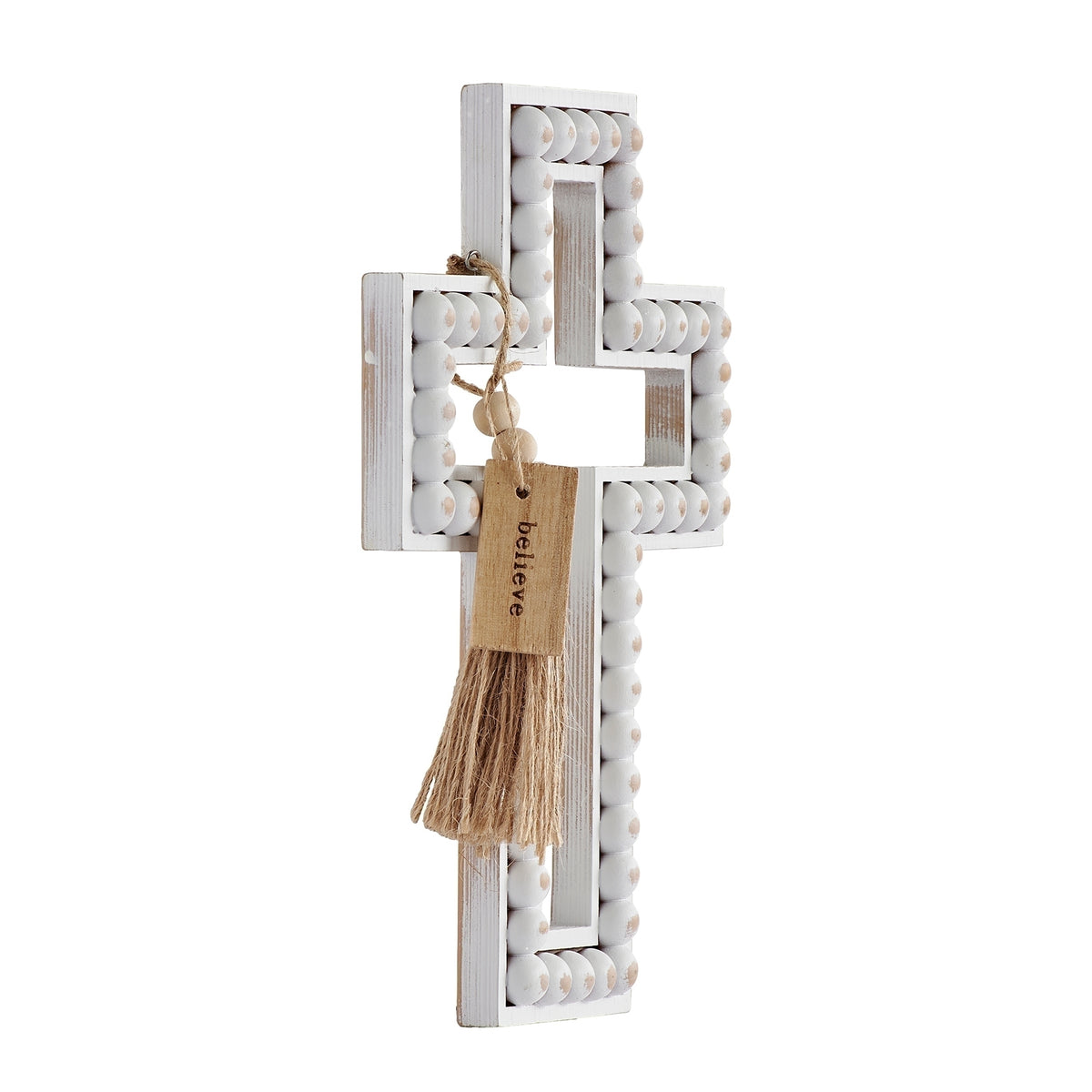 Believe Boho Beaded Wall Cross angled side view