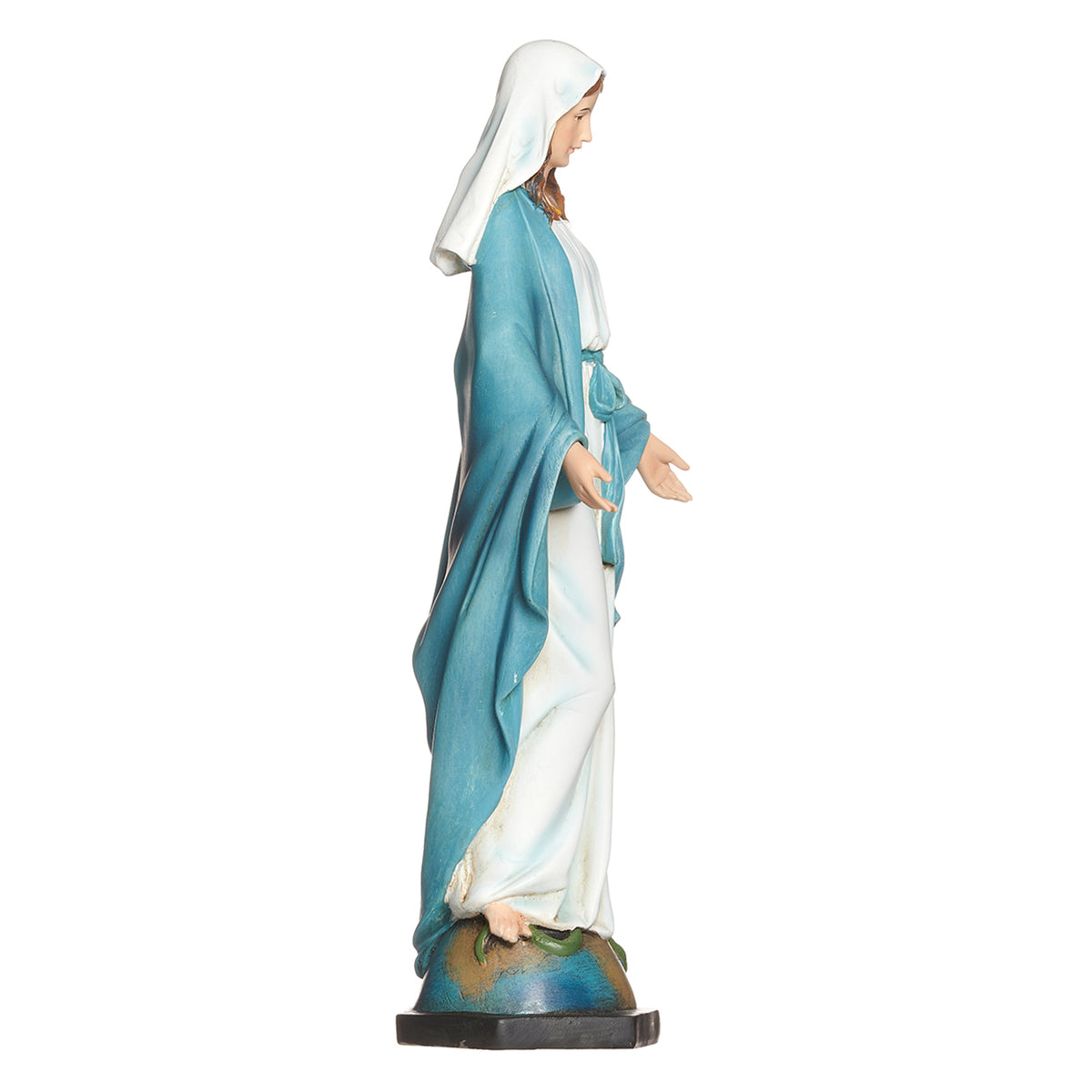 Our Lady of Grace figurine side view showing detailed robes and extended hands