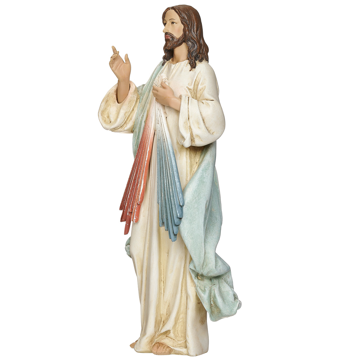 Front angled view of Joseph's Studio Divine Mercy Figure showing Jesus with raised blessing hand, flowing robes, and Divine Mercy rays