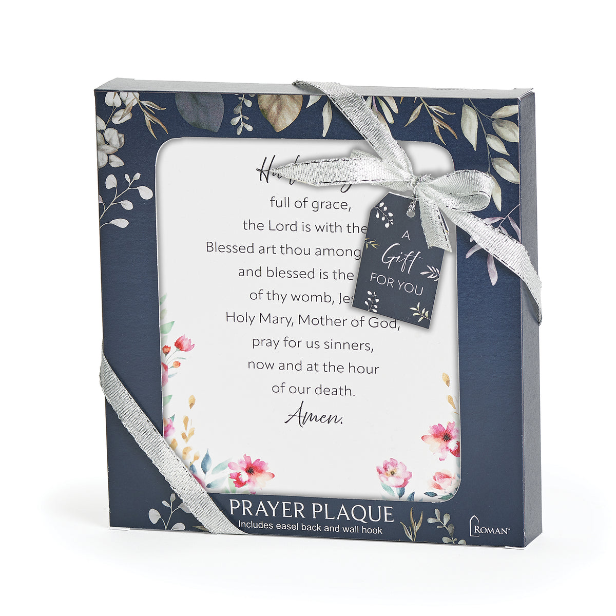 Hail Mary Wall Plaque displayed with a dark decorative floral border surrounding the printed prayer