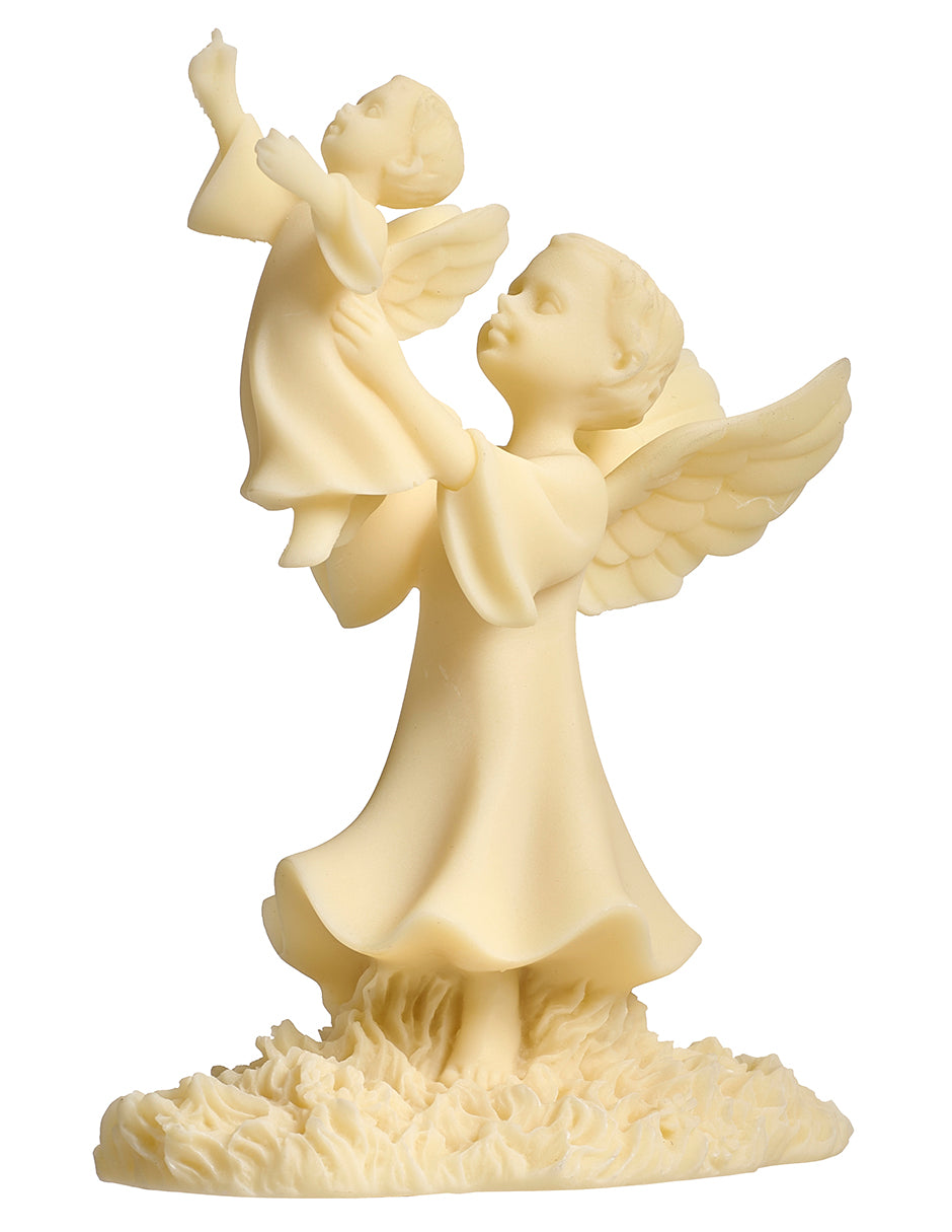 Rear angled view of Comfort of Heaven Memorial Angel Figure showing the angel's detailed wings and sculpted gown
