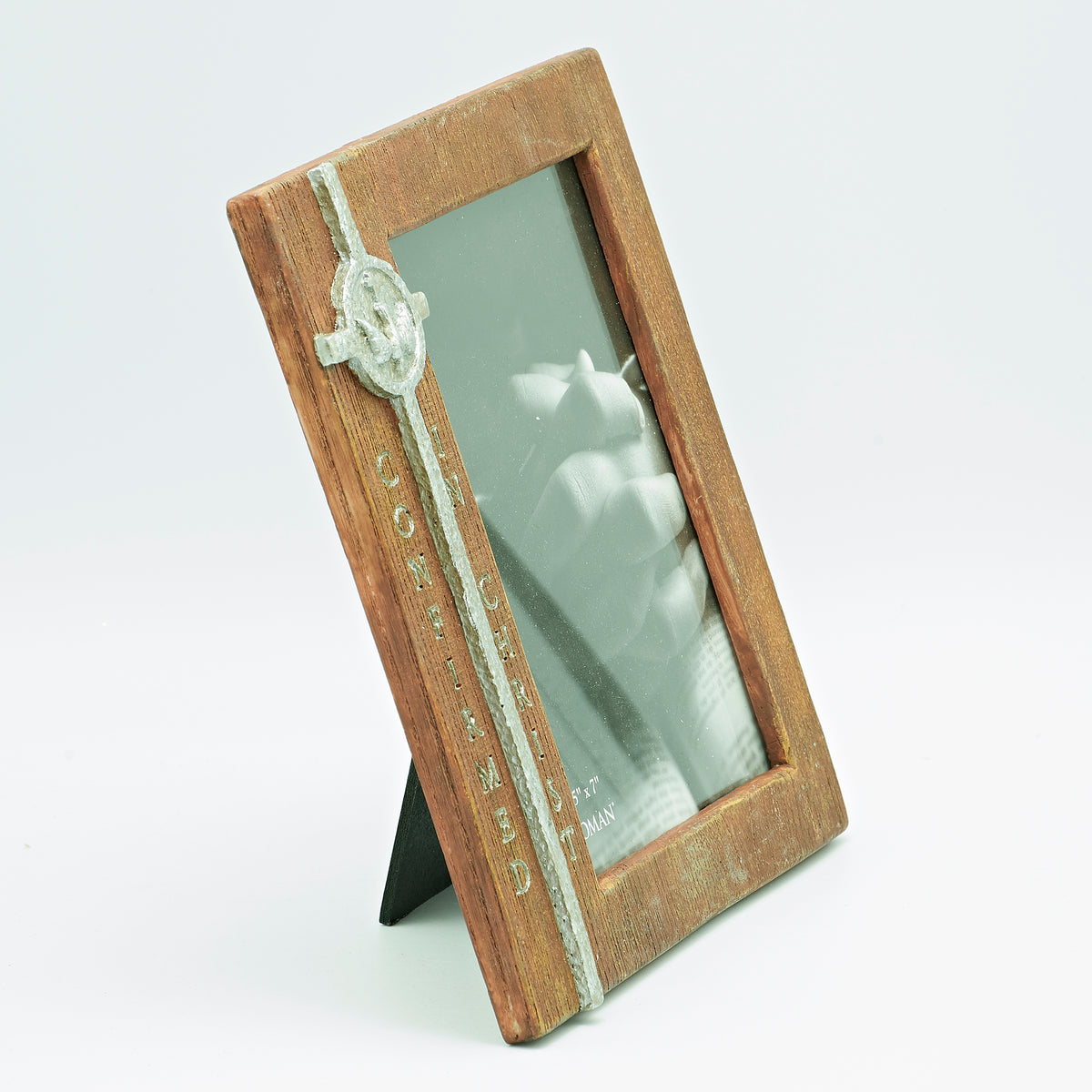 Confirmed in Christ Confirmation rope cross picture frame angled view