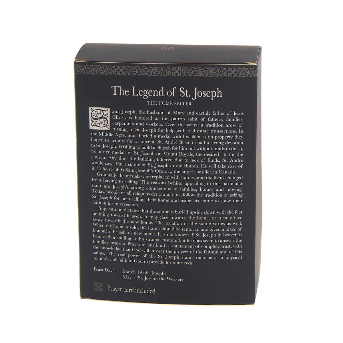 Back of St. Joseph the Worker Home Seller Kit packaging with devotional and product information