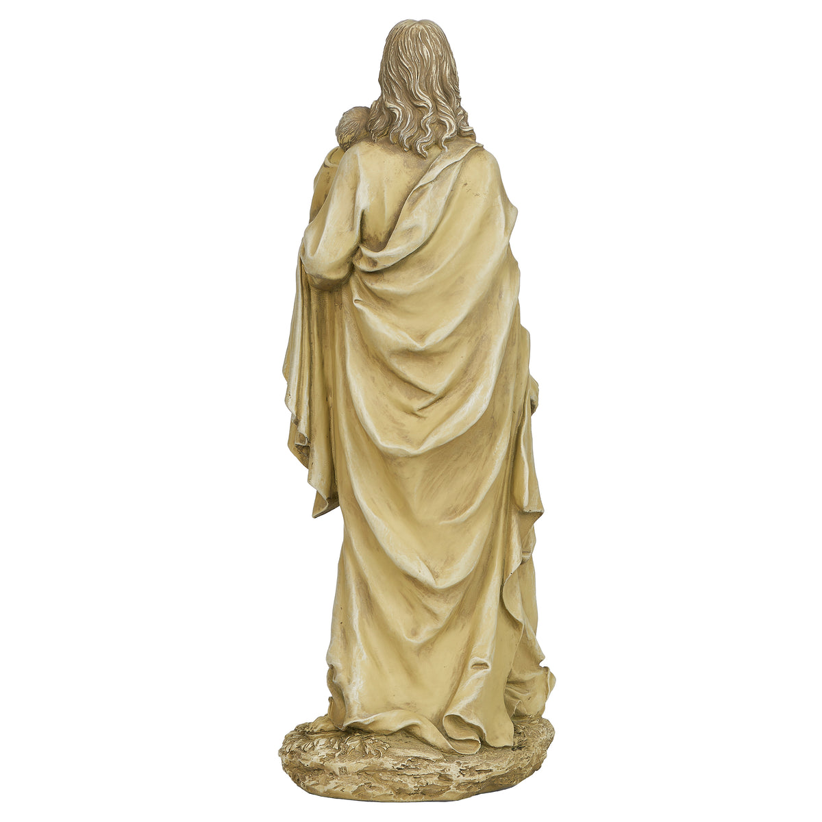 Back view of Joseph's Studio Jesus with Children Garden Statue showing the long draped robe and sculpted stone-look finish