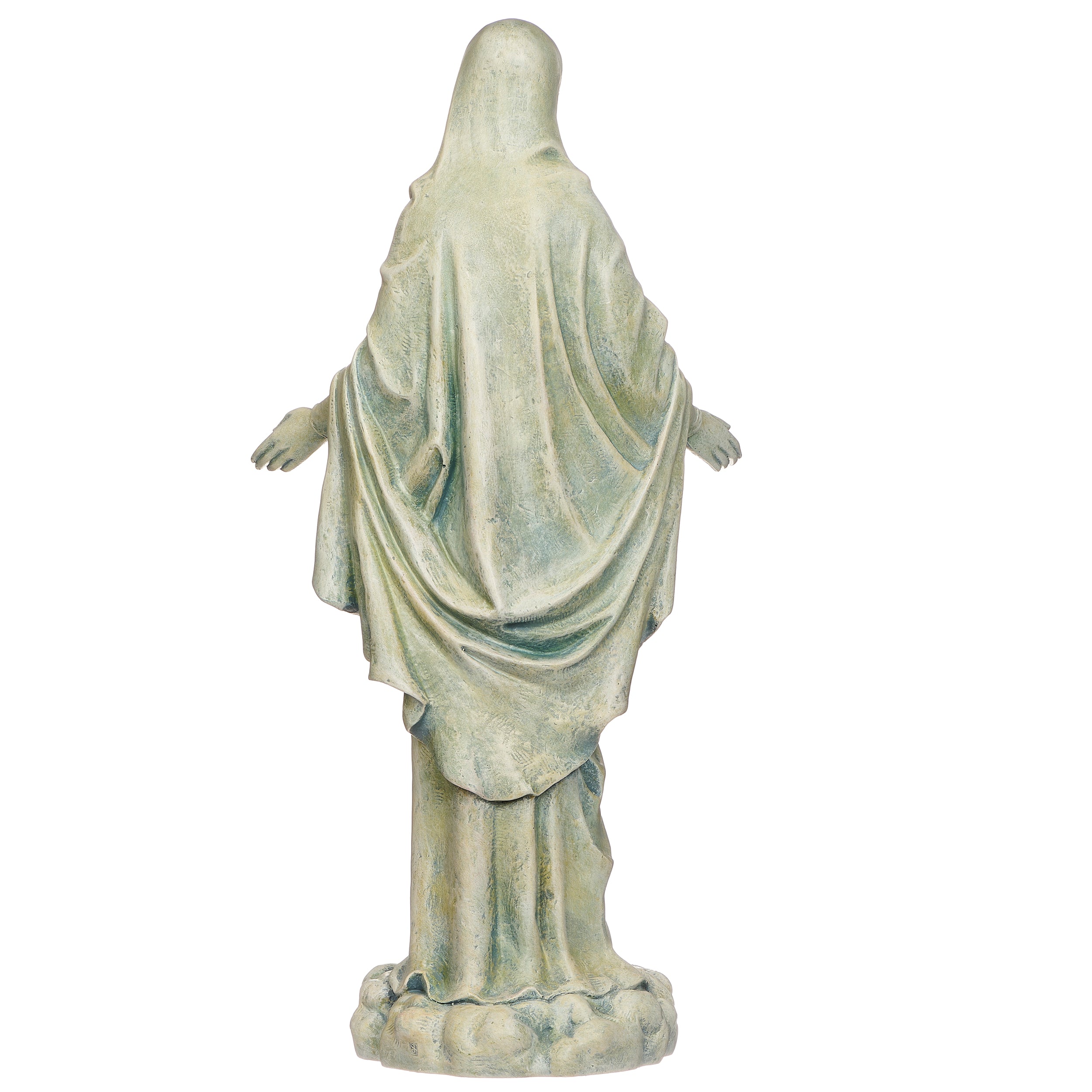 Statue of a draped figure on a white background