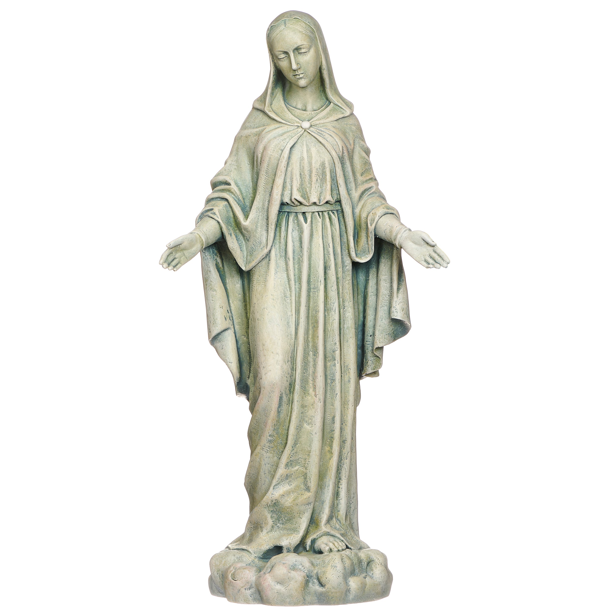 Statue of a draped figure on a white background