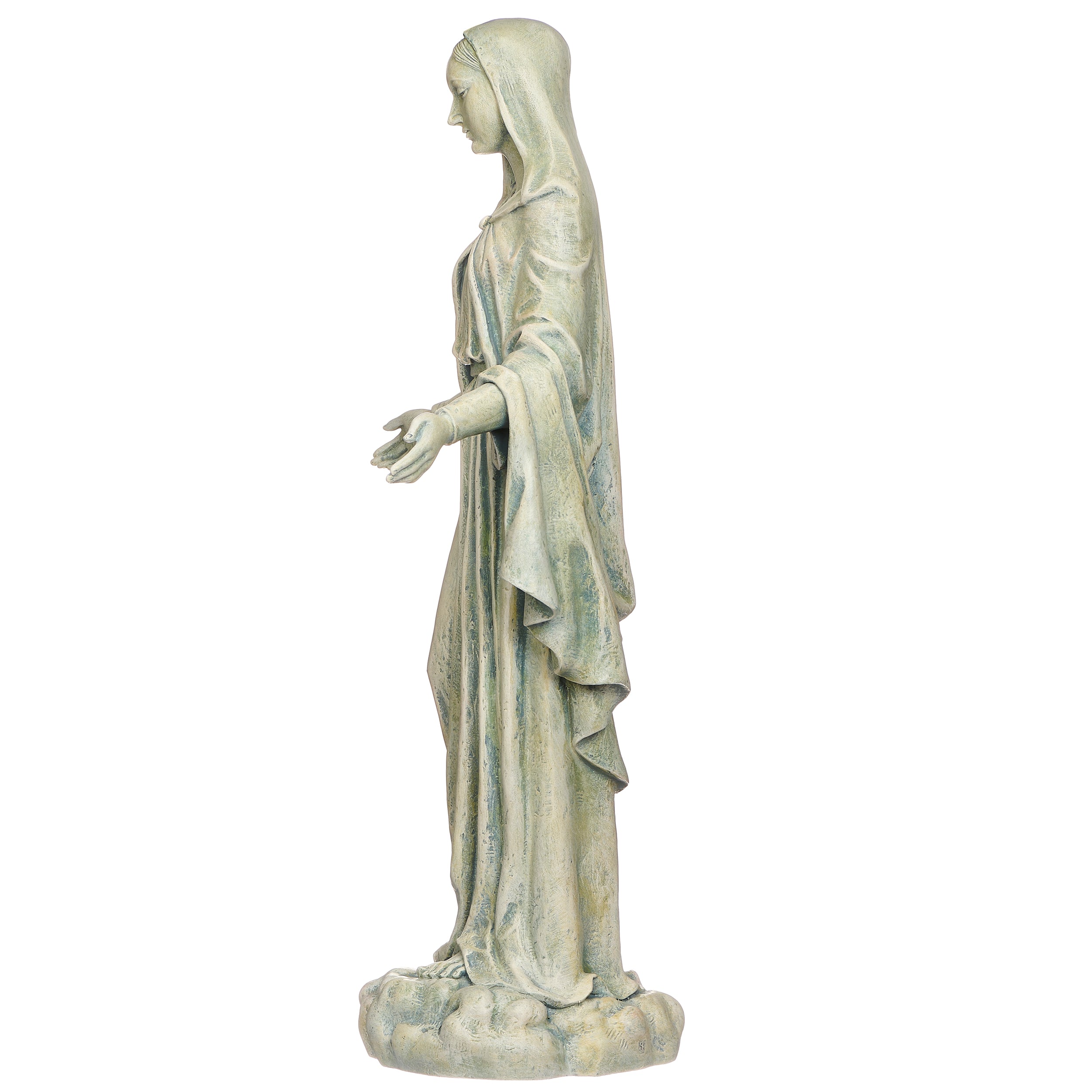 Statue of a draped figure on a white background