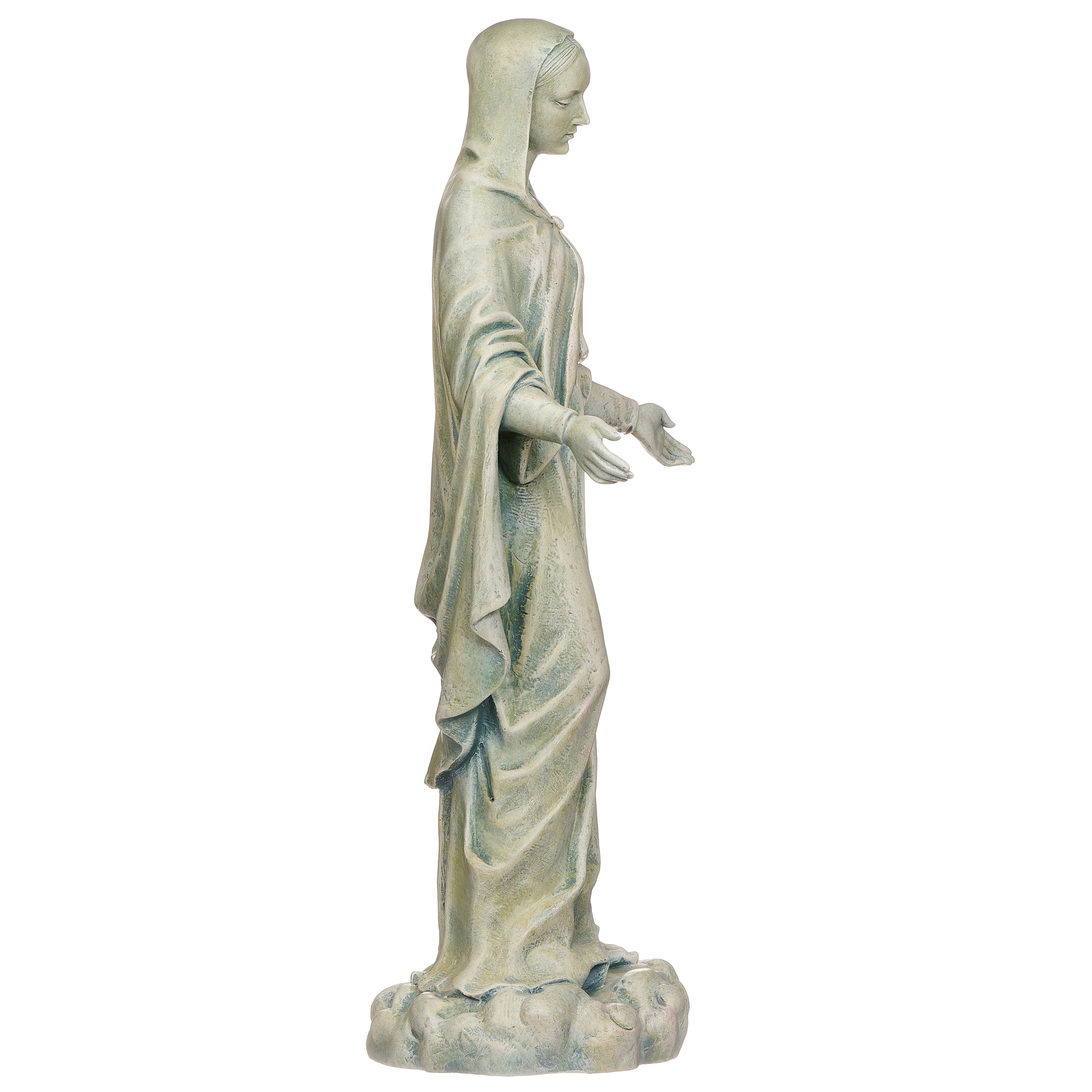 Statue of a draped figure on a white background
