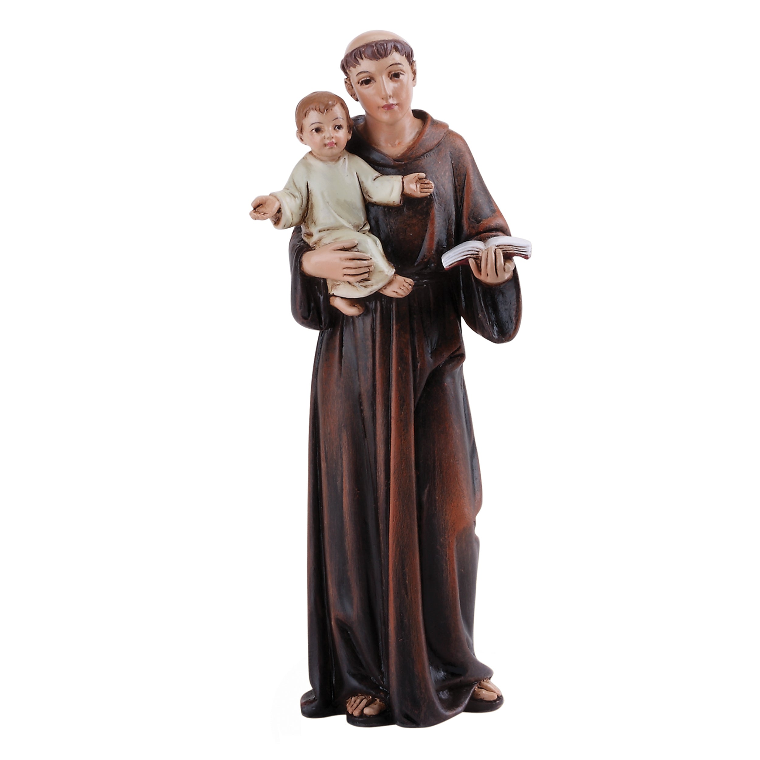 Statue of a religious figure holding a child on a white background