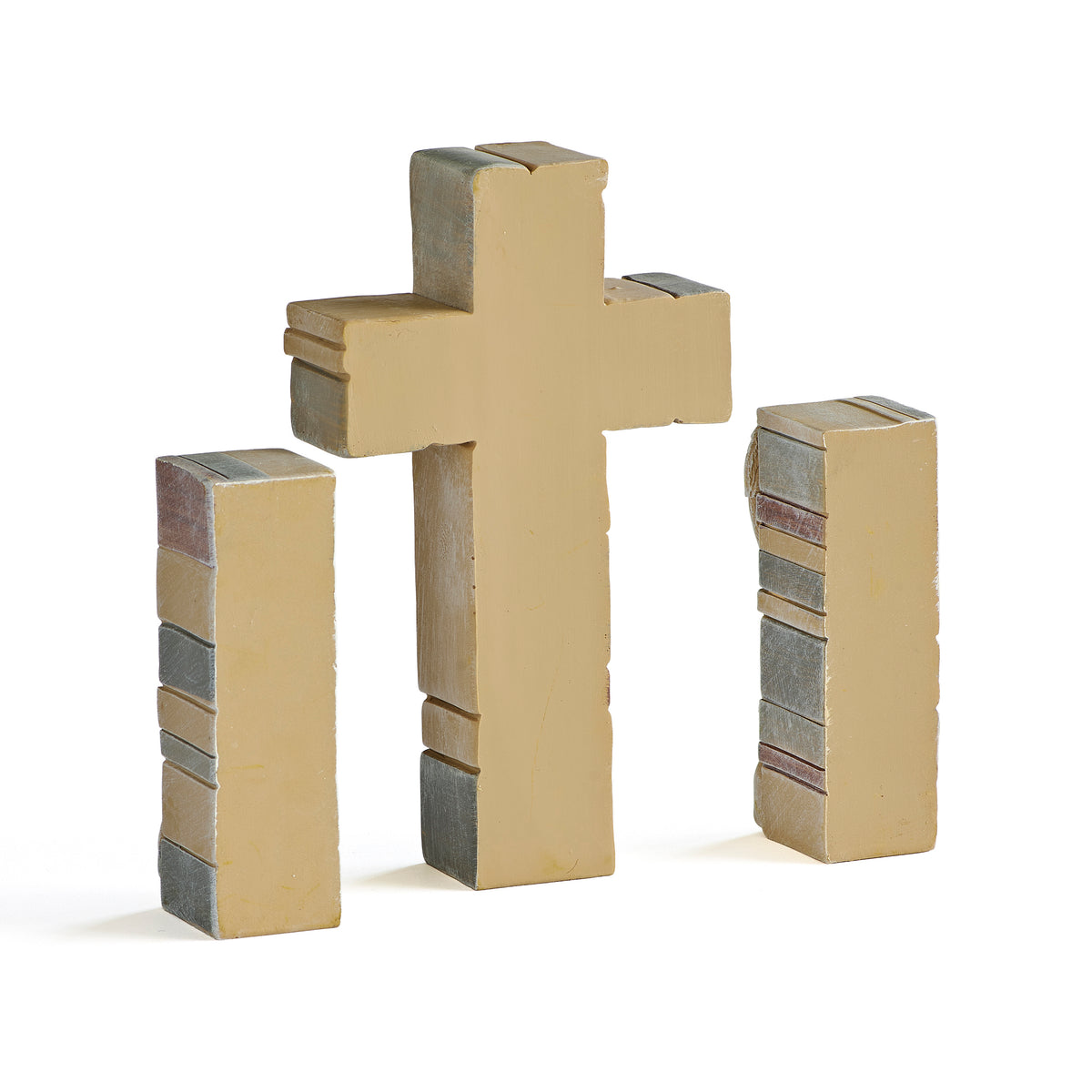 Back view of Crossword Angel Block & Cross Set showing the plain gold-tone backs of the cross and coordinating blocks
