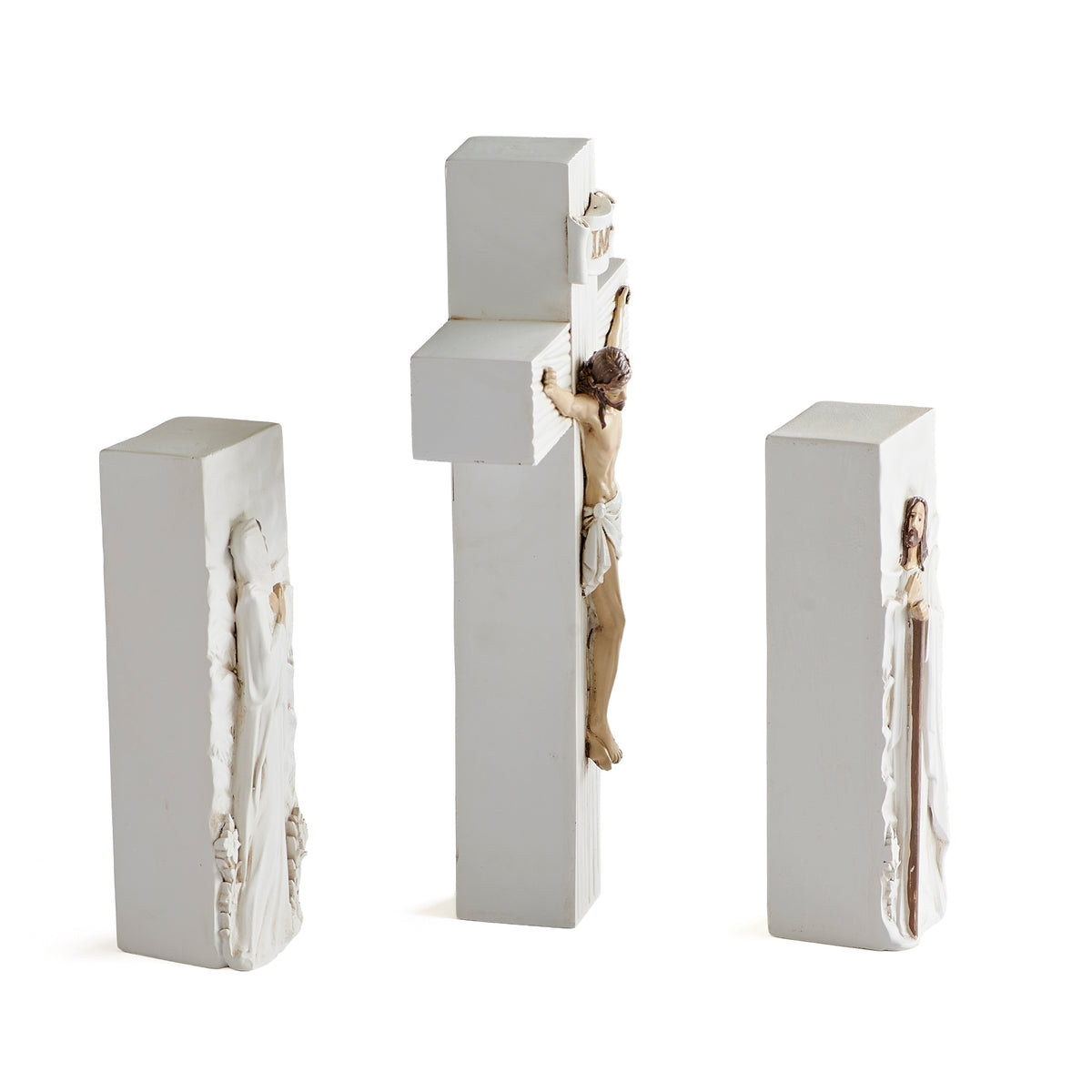 Block Crucifix 3-piece religious decor set - side view