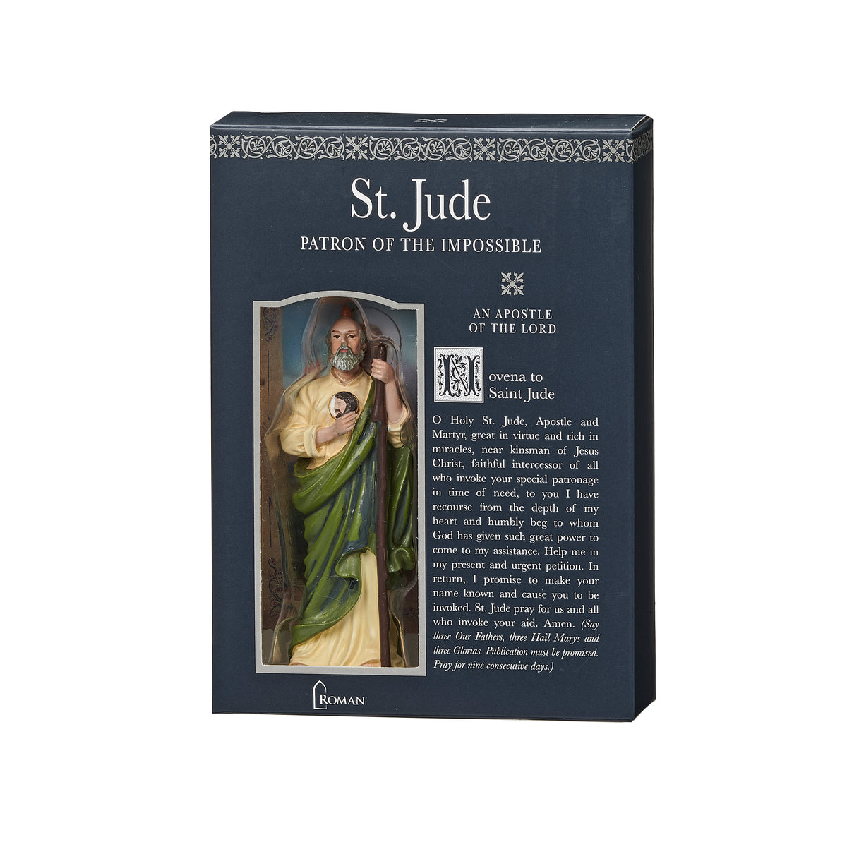 St. Jude Patrons & Protectors figure shown on the front of its black informational gift box