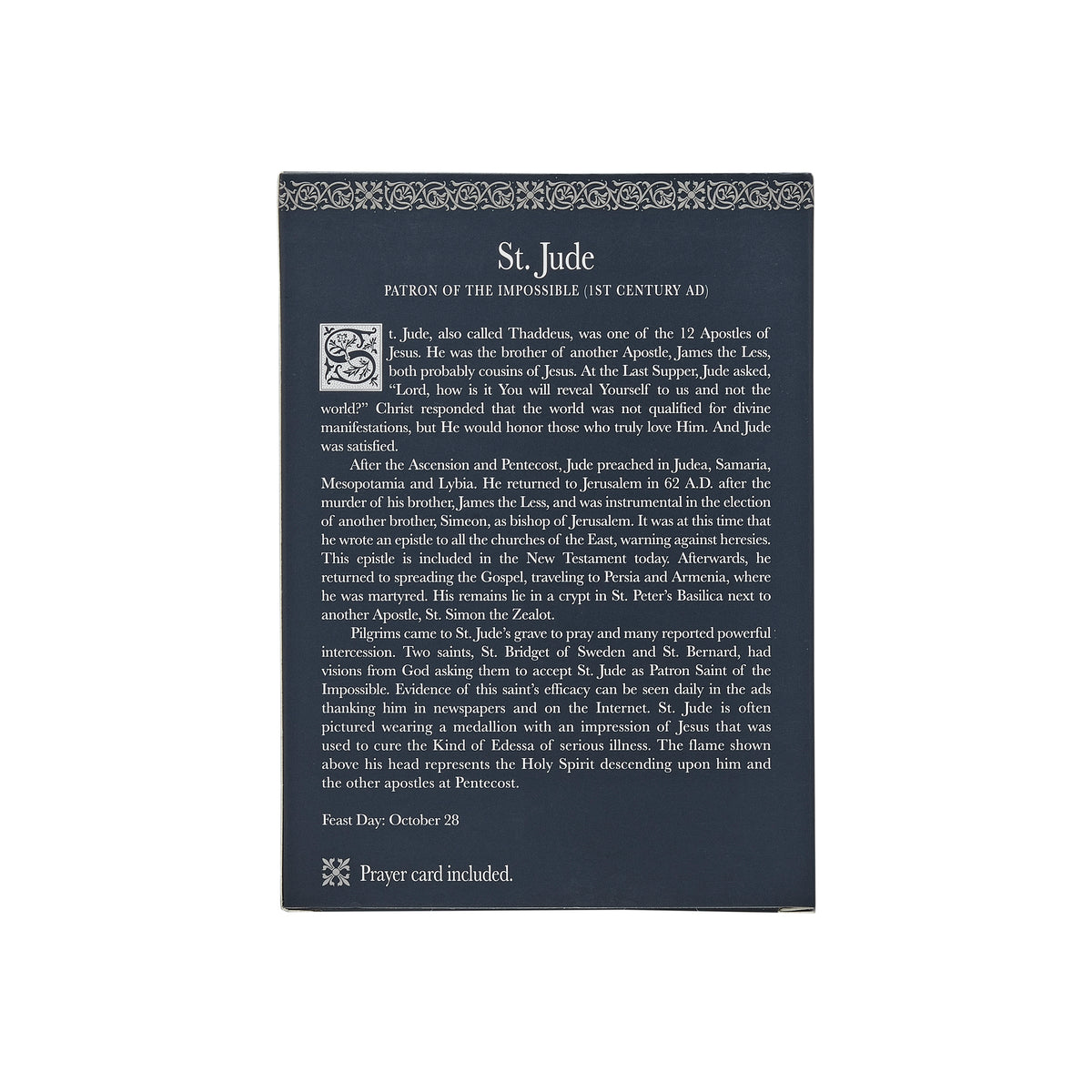 Back of St. Jude Patrons & Protectors packaging with devotional and product information