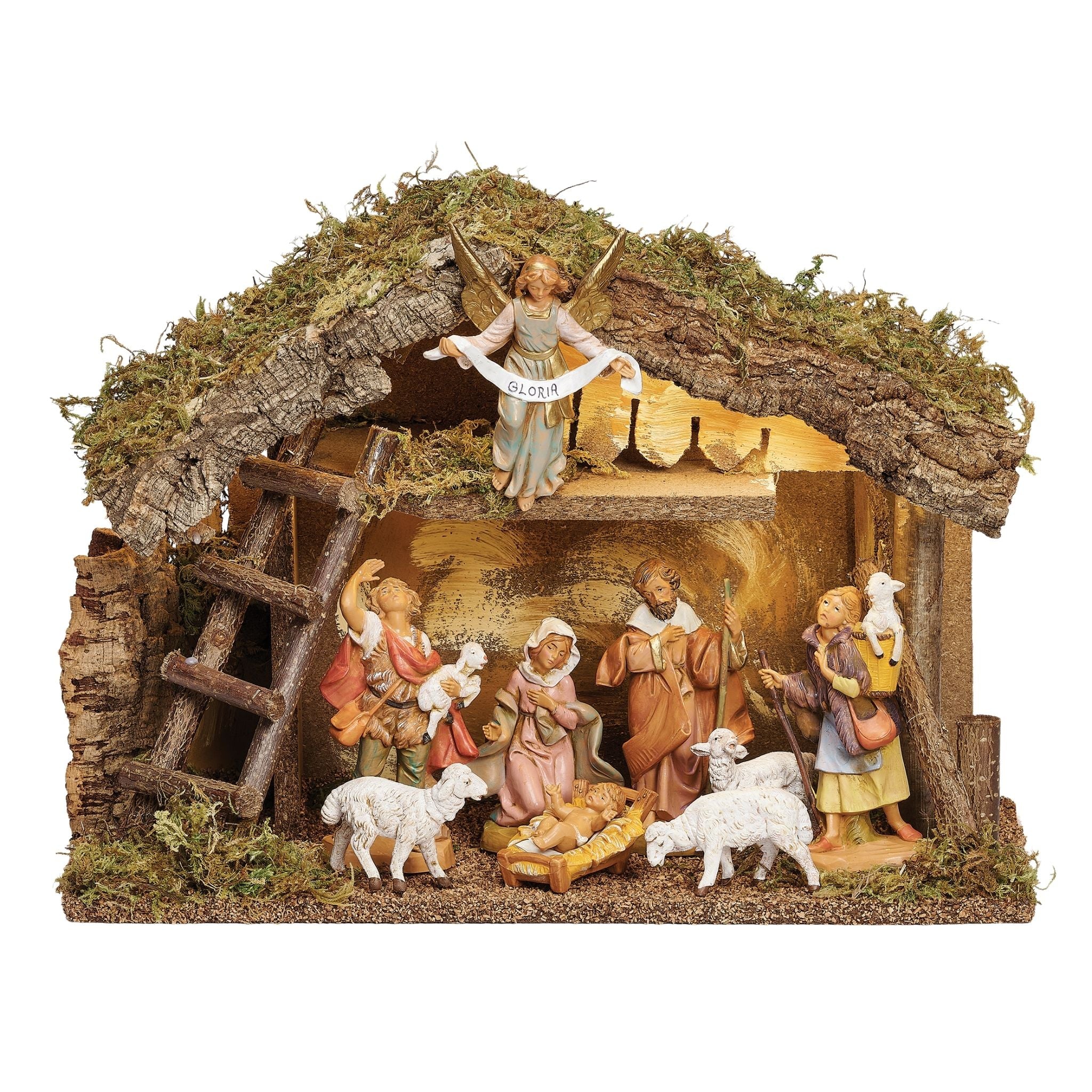 Fontanini 9-PC Nativity Set with Lighted Loft Italian Stable – 5" Scale