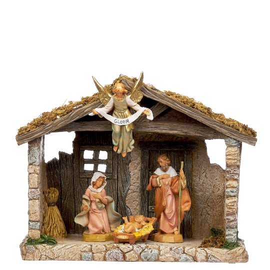 Fontanini 4-PC Lighted Nativity Set with Resin Stable - 5" Scale