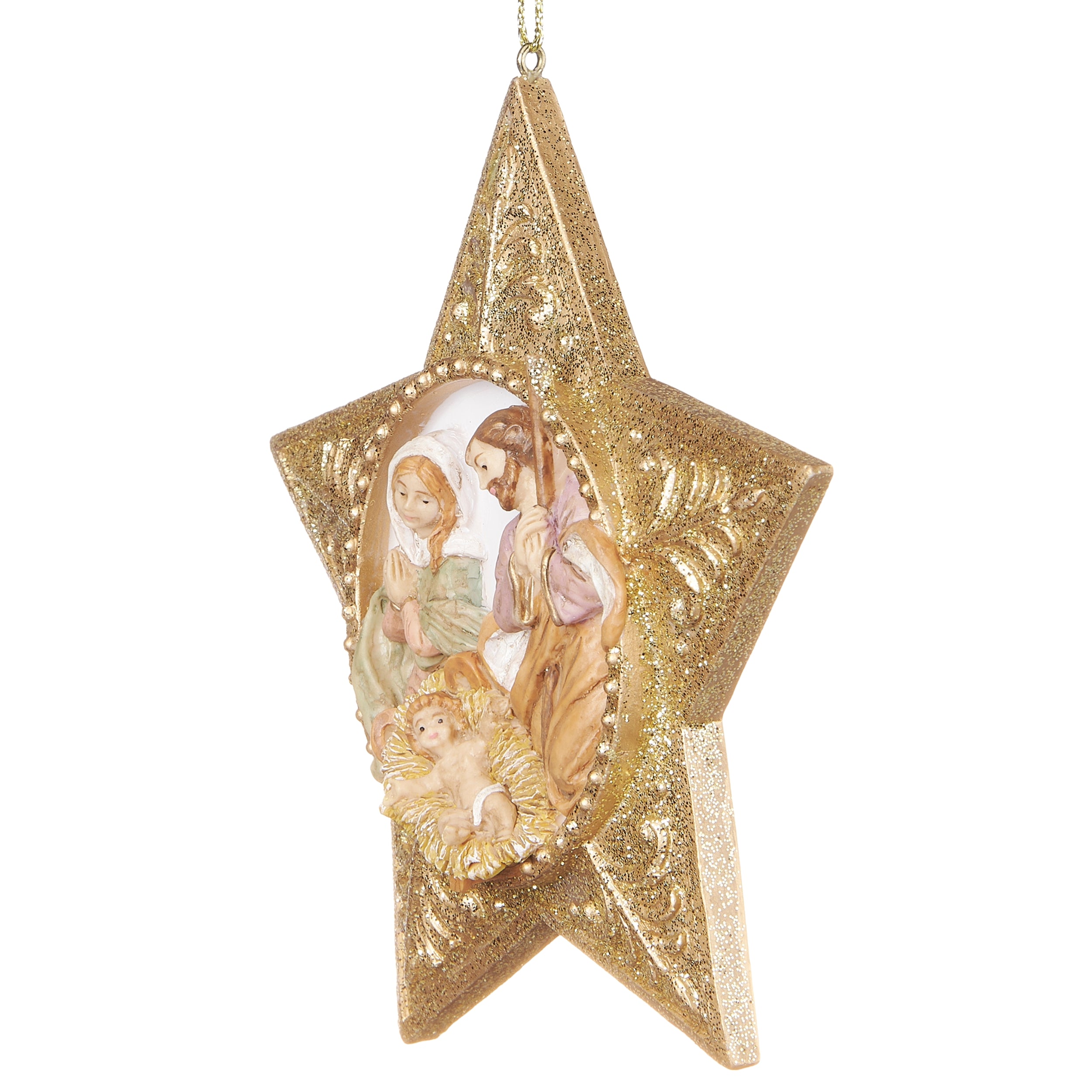 Fontanini Holy Family Star with Gold Glitter Ornament