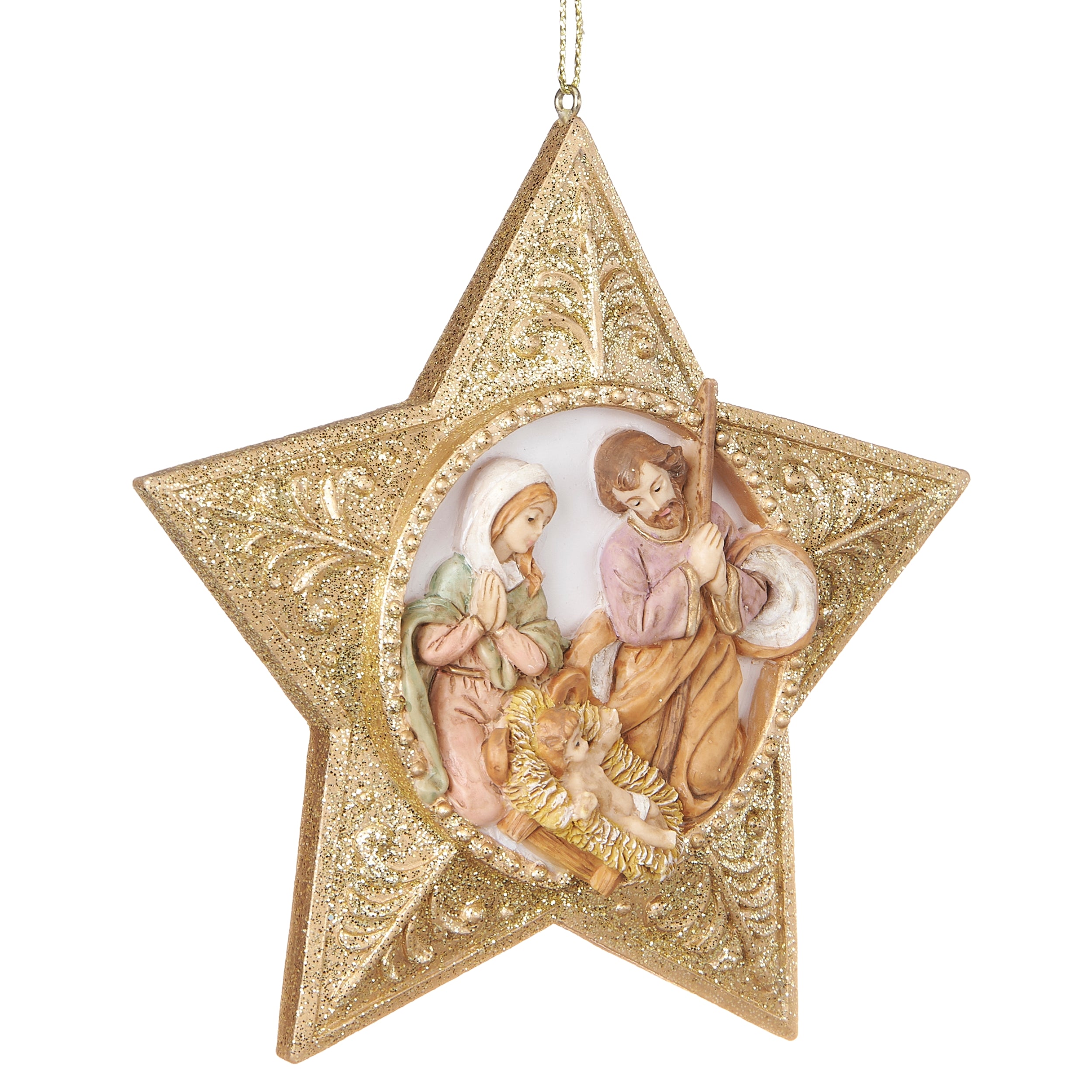 Fontanini Holy Family Star with Gold Glitter Ornament