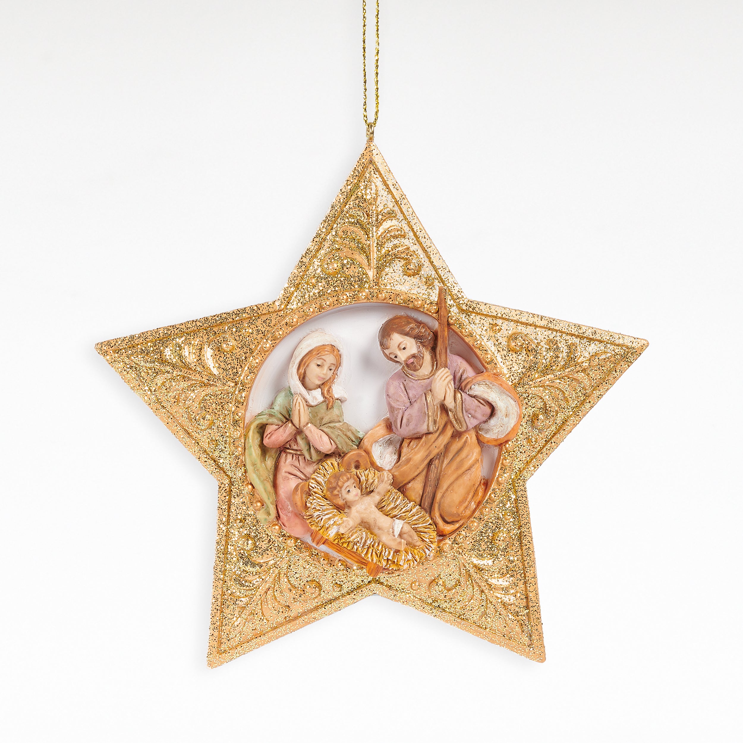 Fontanini Holy Family Star with Gold Glitter Ornament