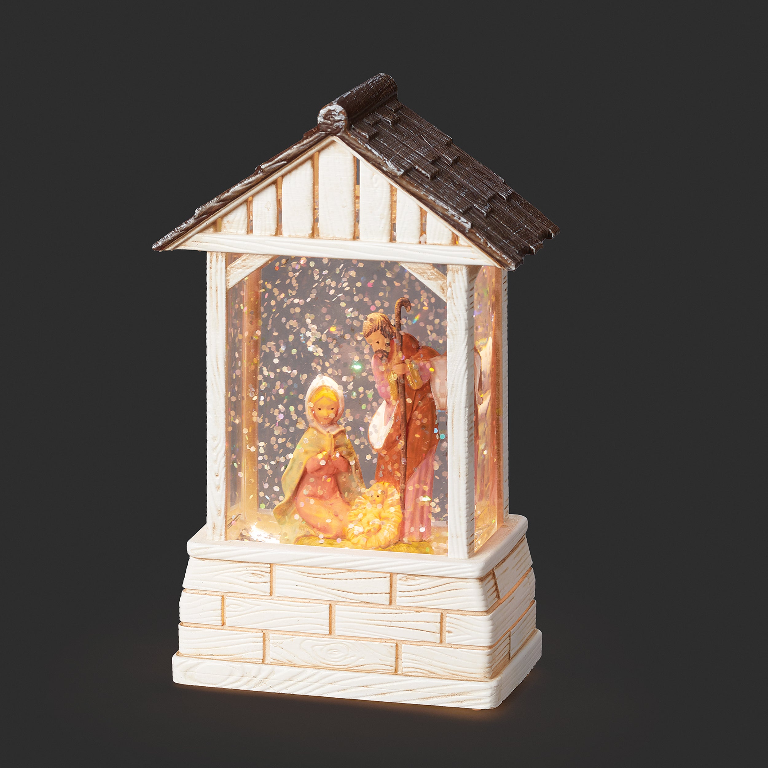 Fontanini Holy Family Lighted Stable Dome with Swirling Glitterdome