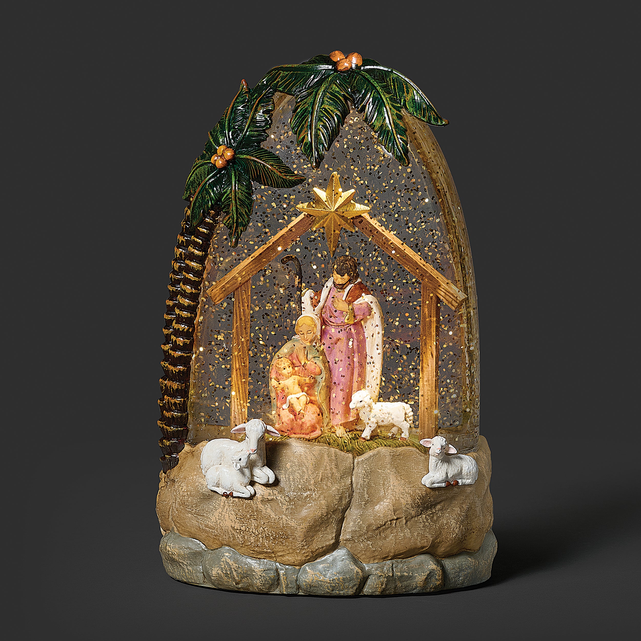Fontanini Lighted Shimmer Nativity Stable Glitterdome