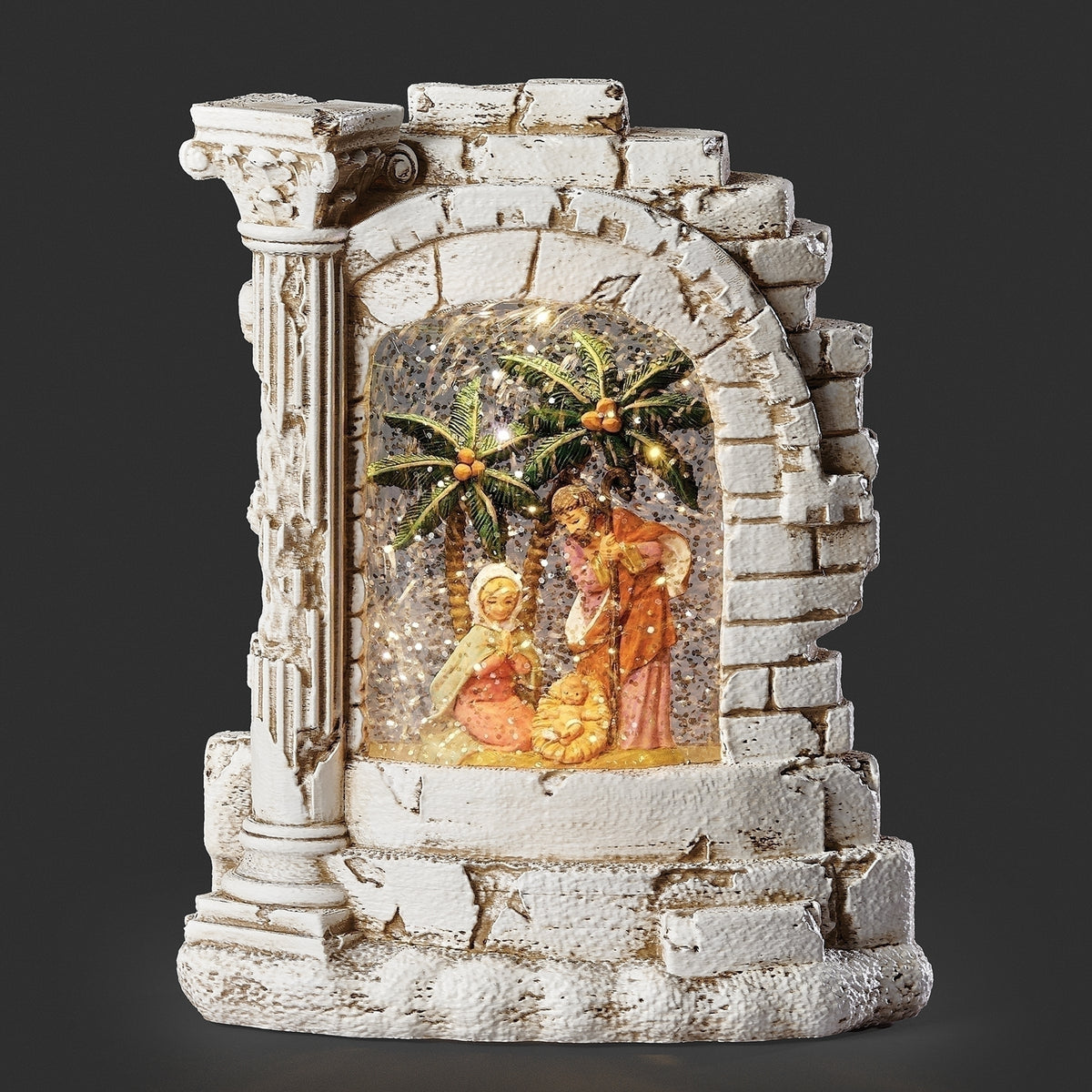 Fontanini Lighted Swirl Bethlehem Town Nativity Scene with Holy Family and illuminated stone arch