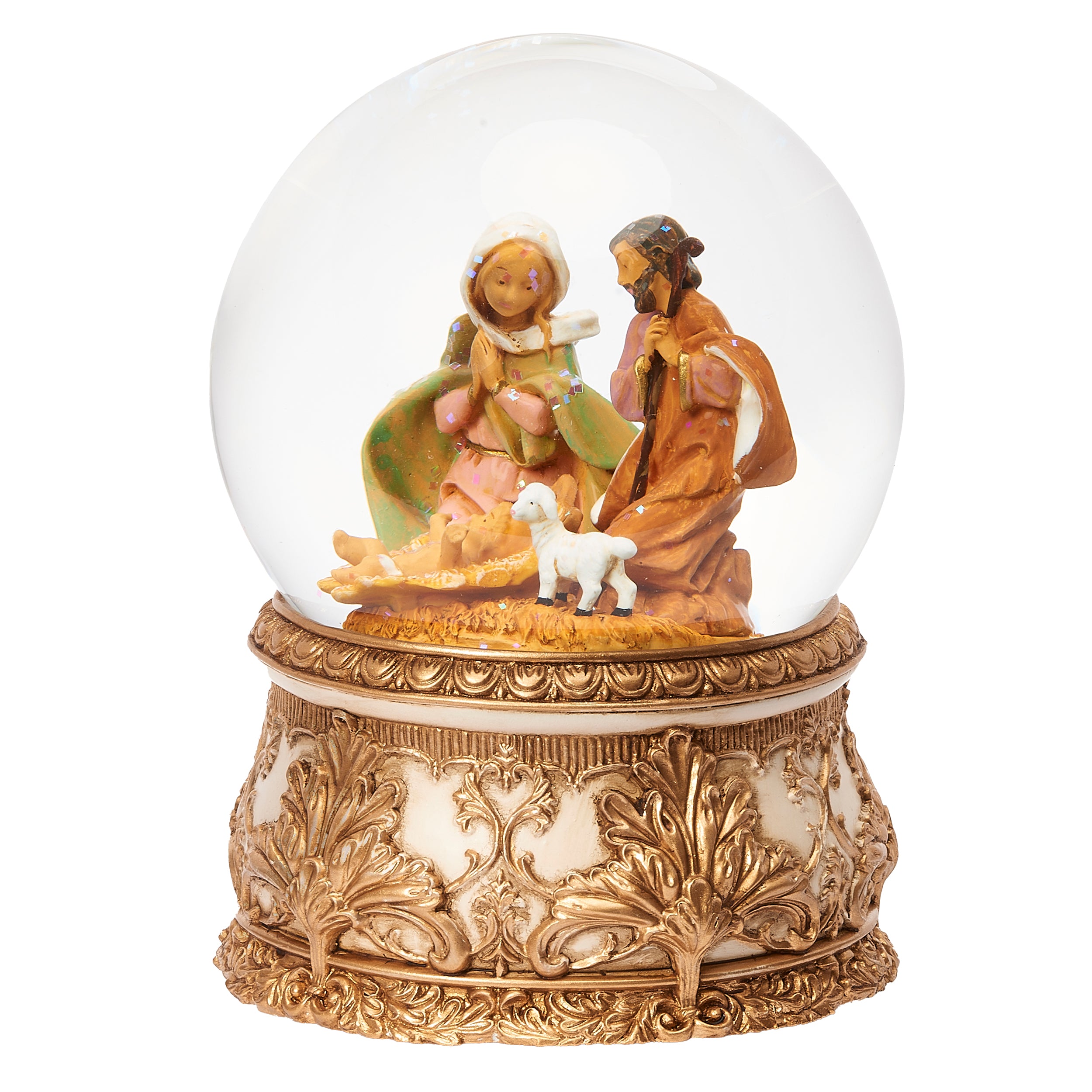 Fontanini Holy Family with Gold & Ivory Musical Glitterdome - "O Holy Night” Tune