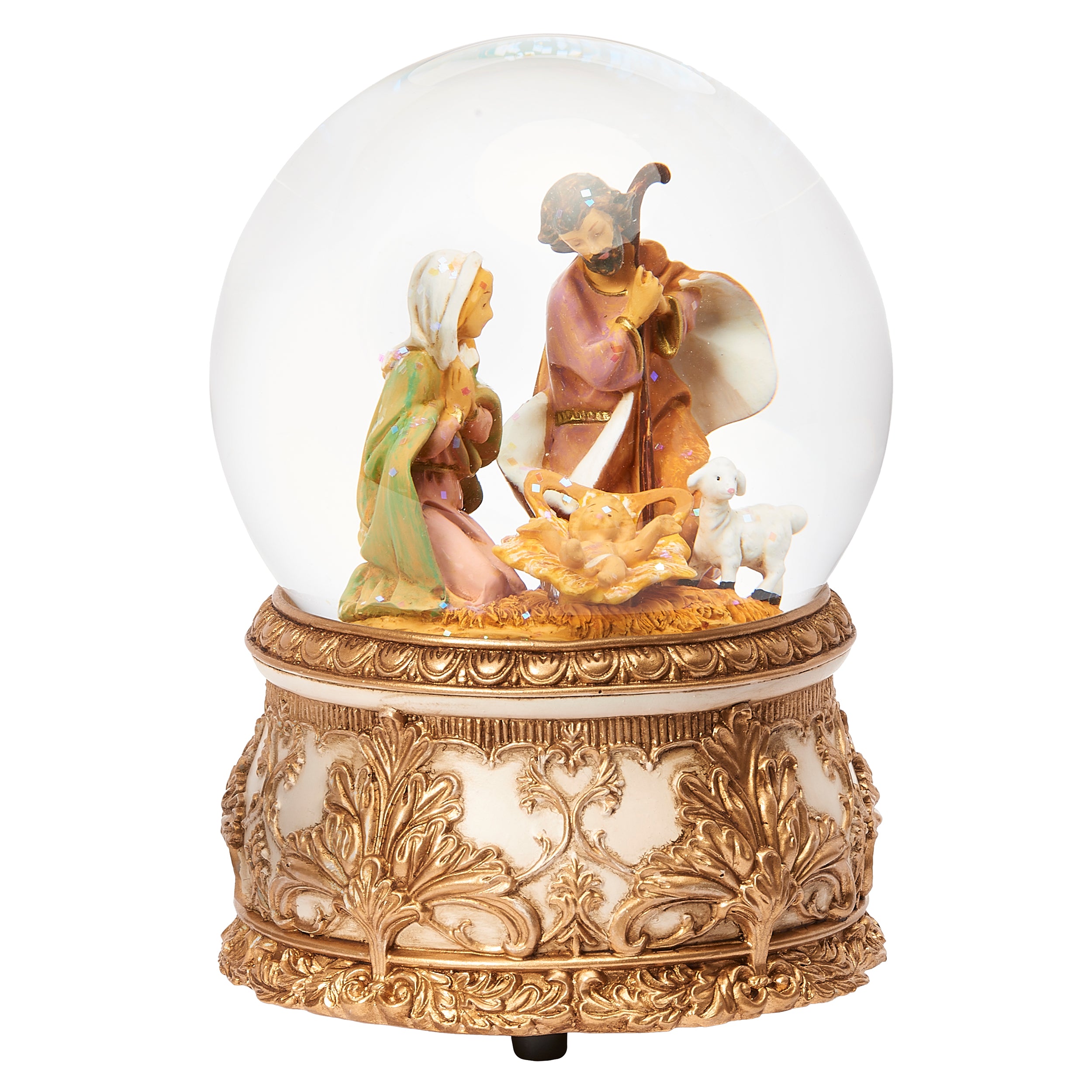 Fontanini Holy Family with Gold & Ivory Musical Glitterdome - "O Holy Night” Tune
