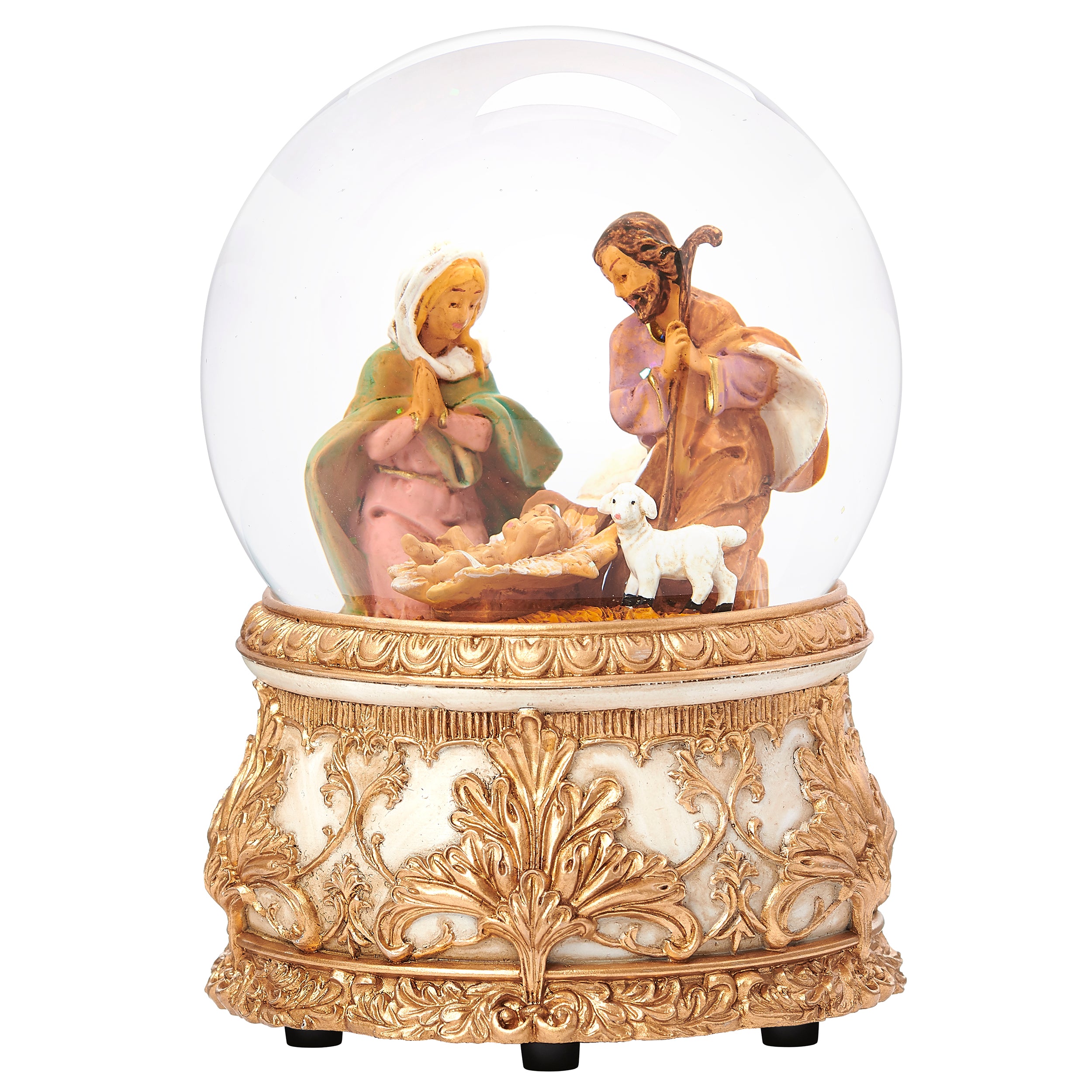 Fontanini Holy Family with Gold & Ivory Musical Glitterdome - "O Holy Night” Tune