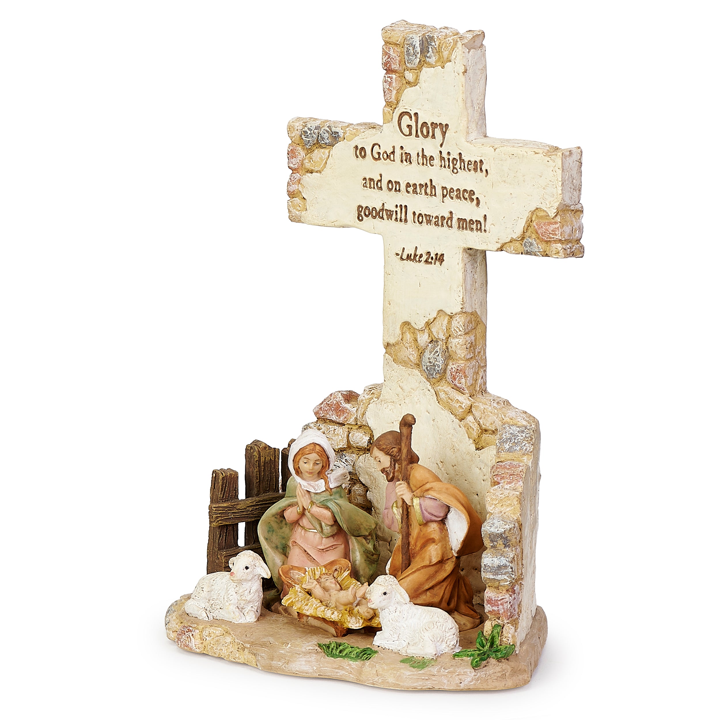 Fontanini Nativity Cross Tabletop with Bible Verse