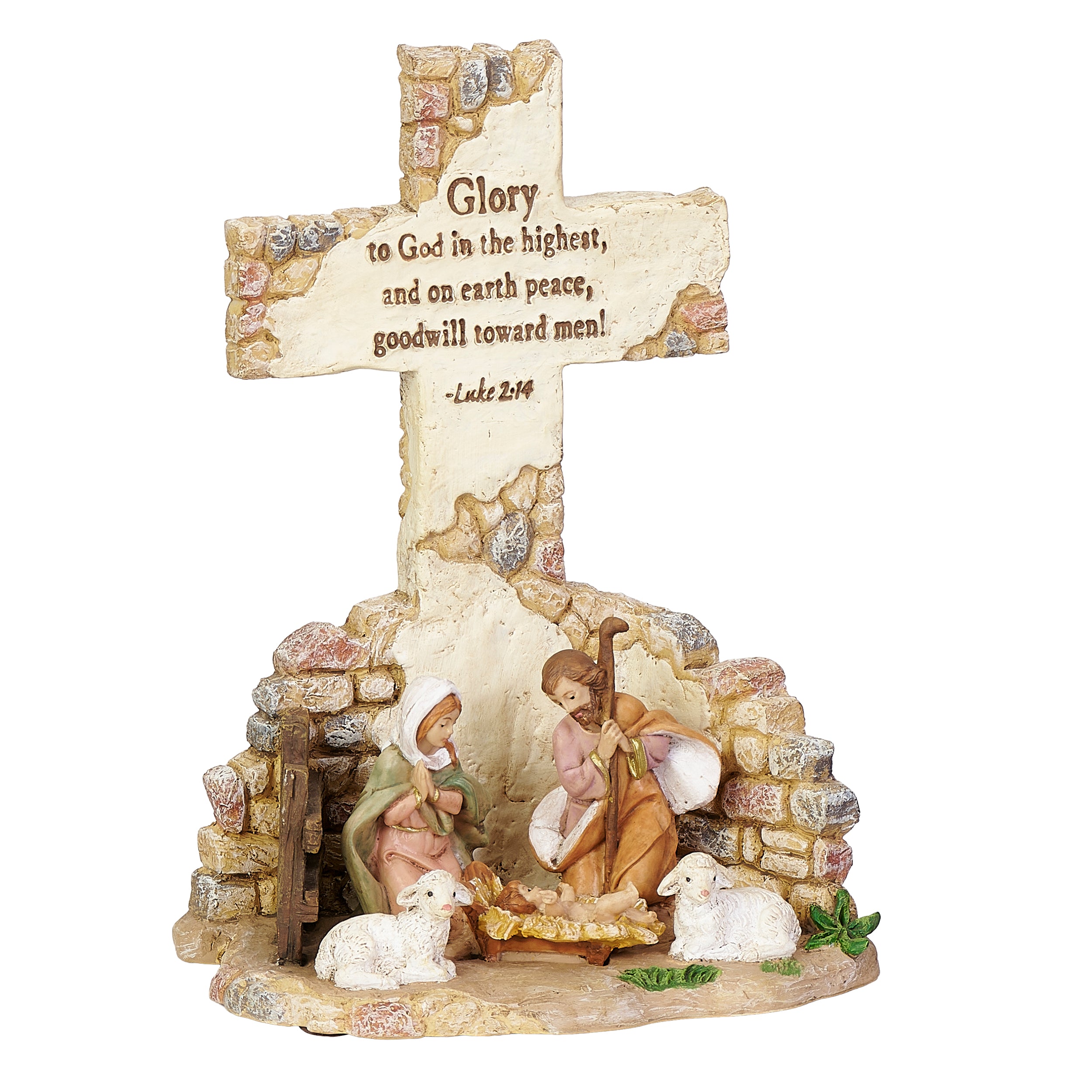 Fontanini Nativity Cross Tabletop with Bible Verse