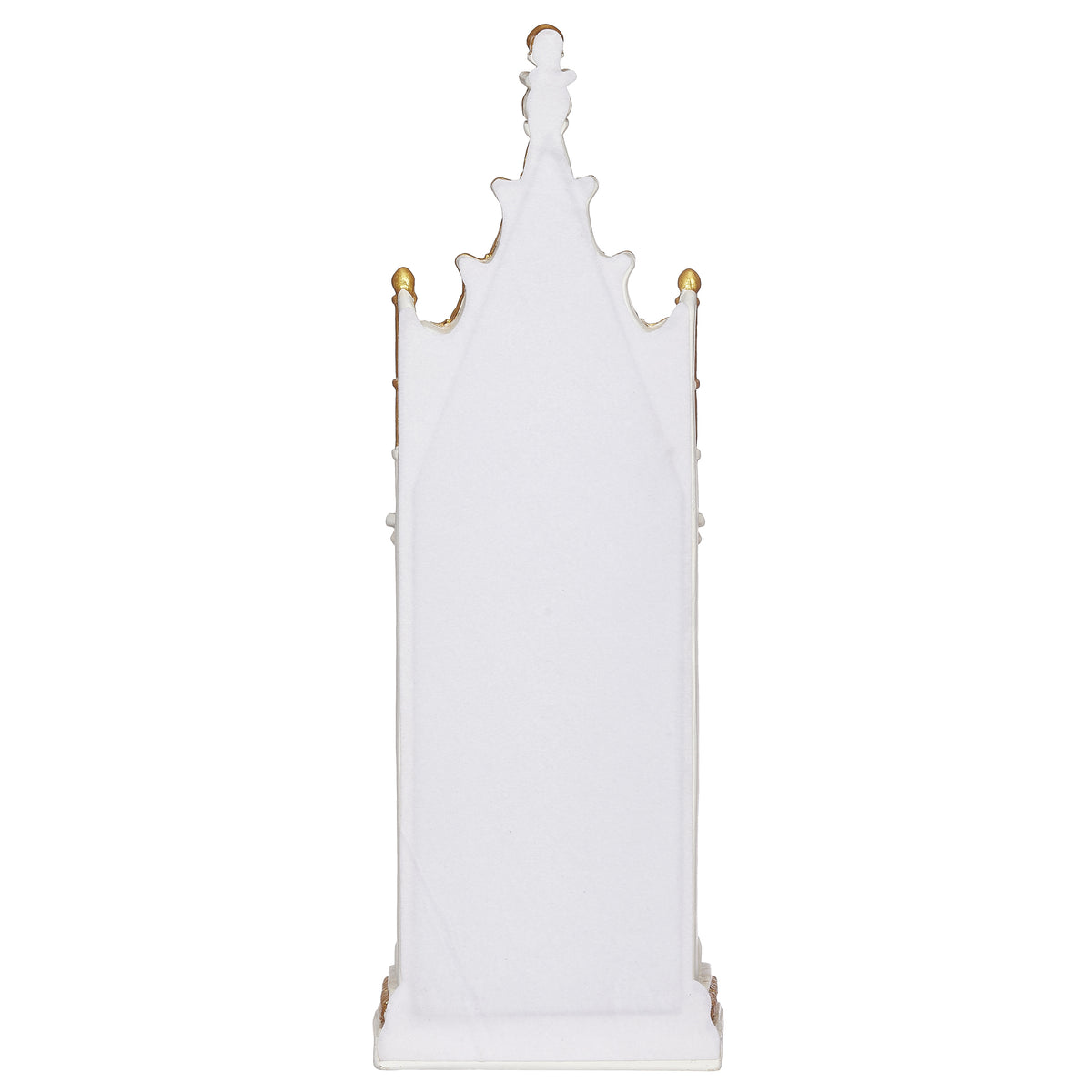 Back view of Joseph's Studio Lighted St. Michael Stained Glass Window Figure showing the plain light-colored backing and tall arched shape