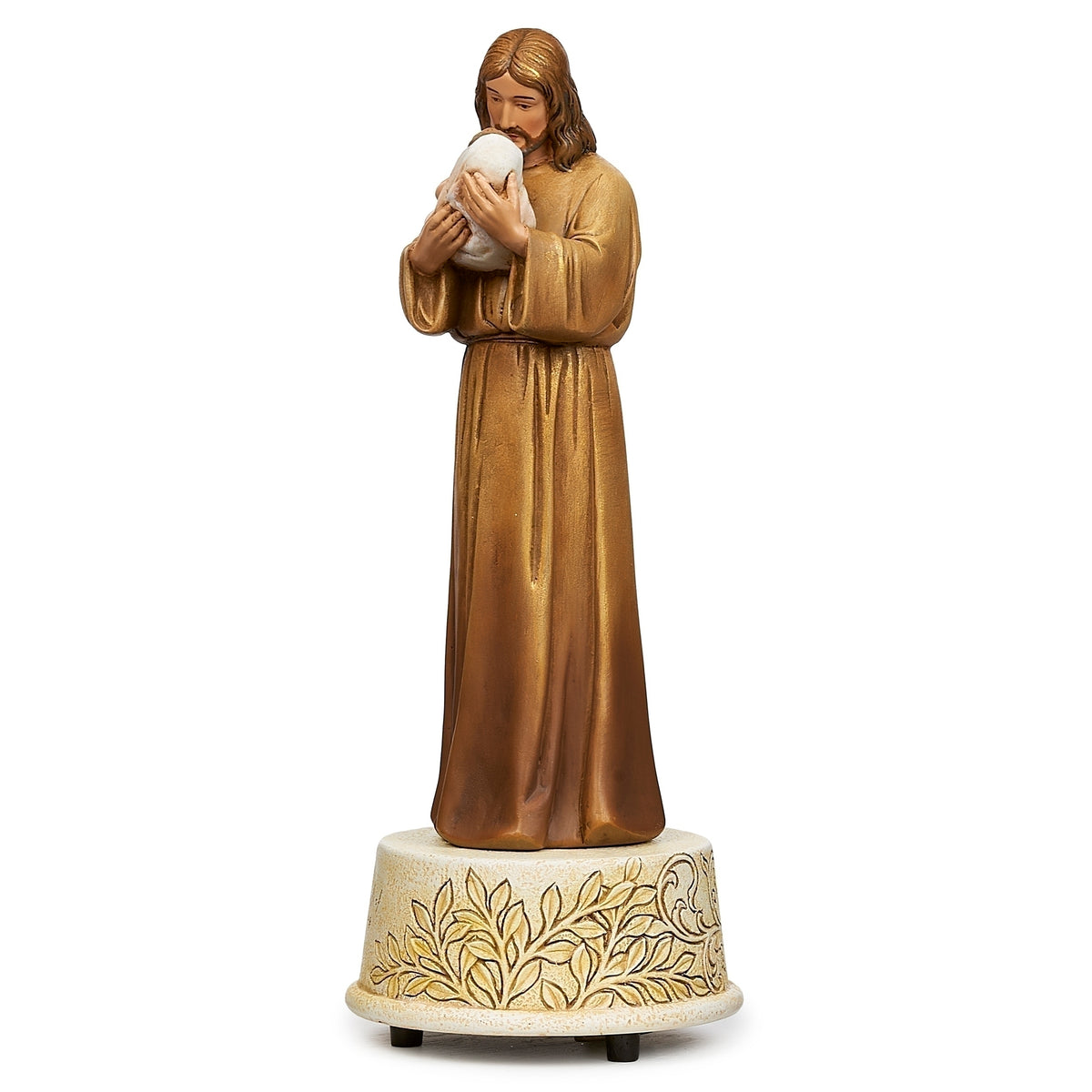 Front view of Joseph's Studio Jesus Loves Me Musical Figure showing the detailed robes, child figure, and sculpted musical base