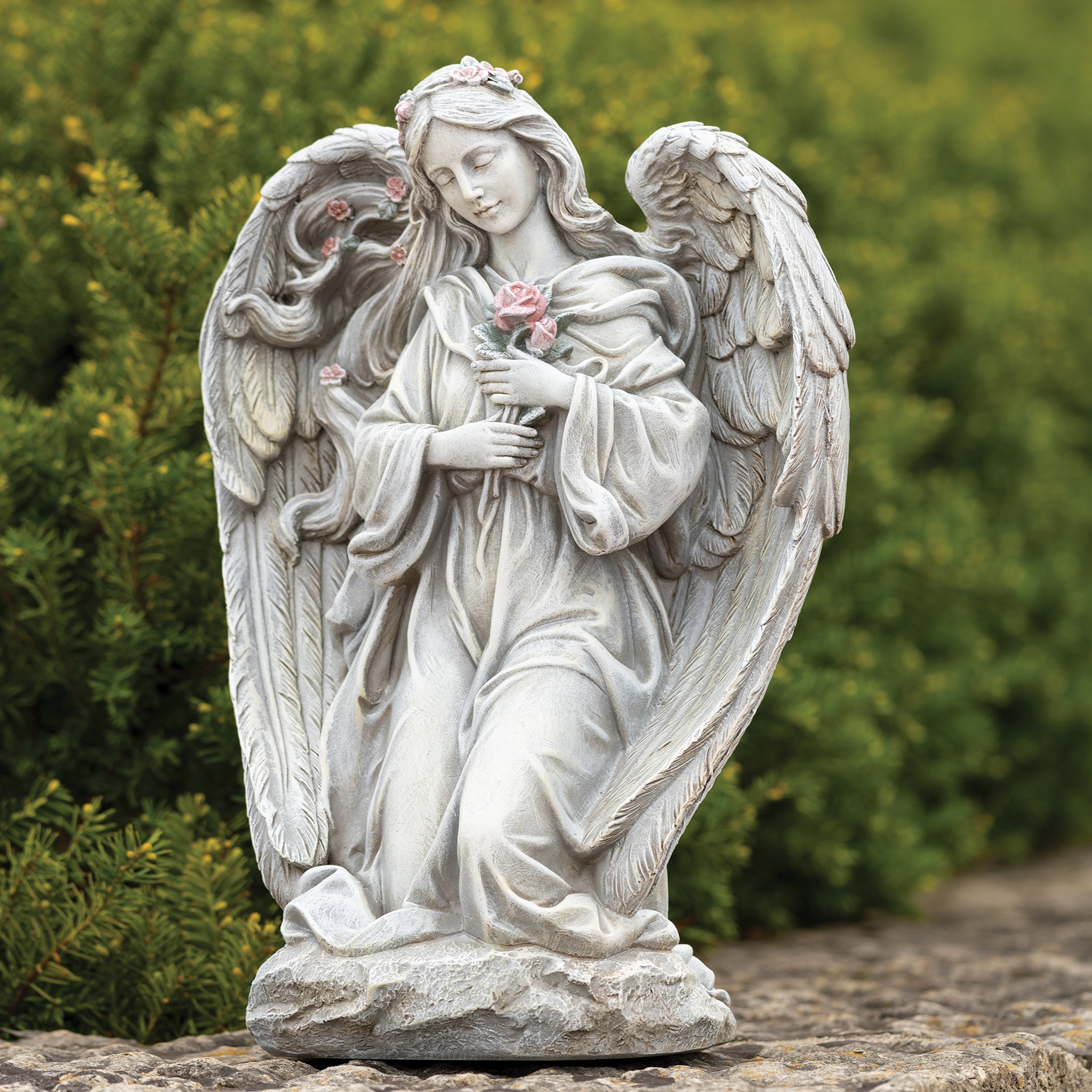 Joseph's Studio Kneeling Angel Holding Flowers Garden Statue