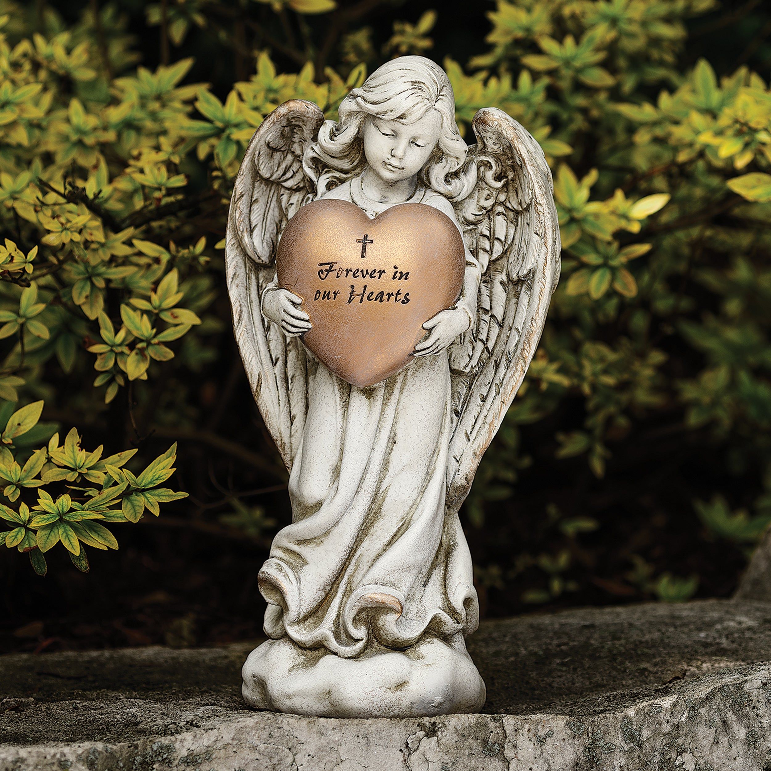 Joseph's Studio Memorial Angel with Gold Heart Garden Statue